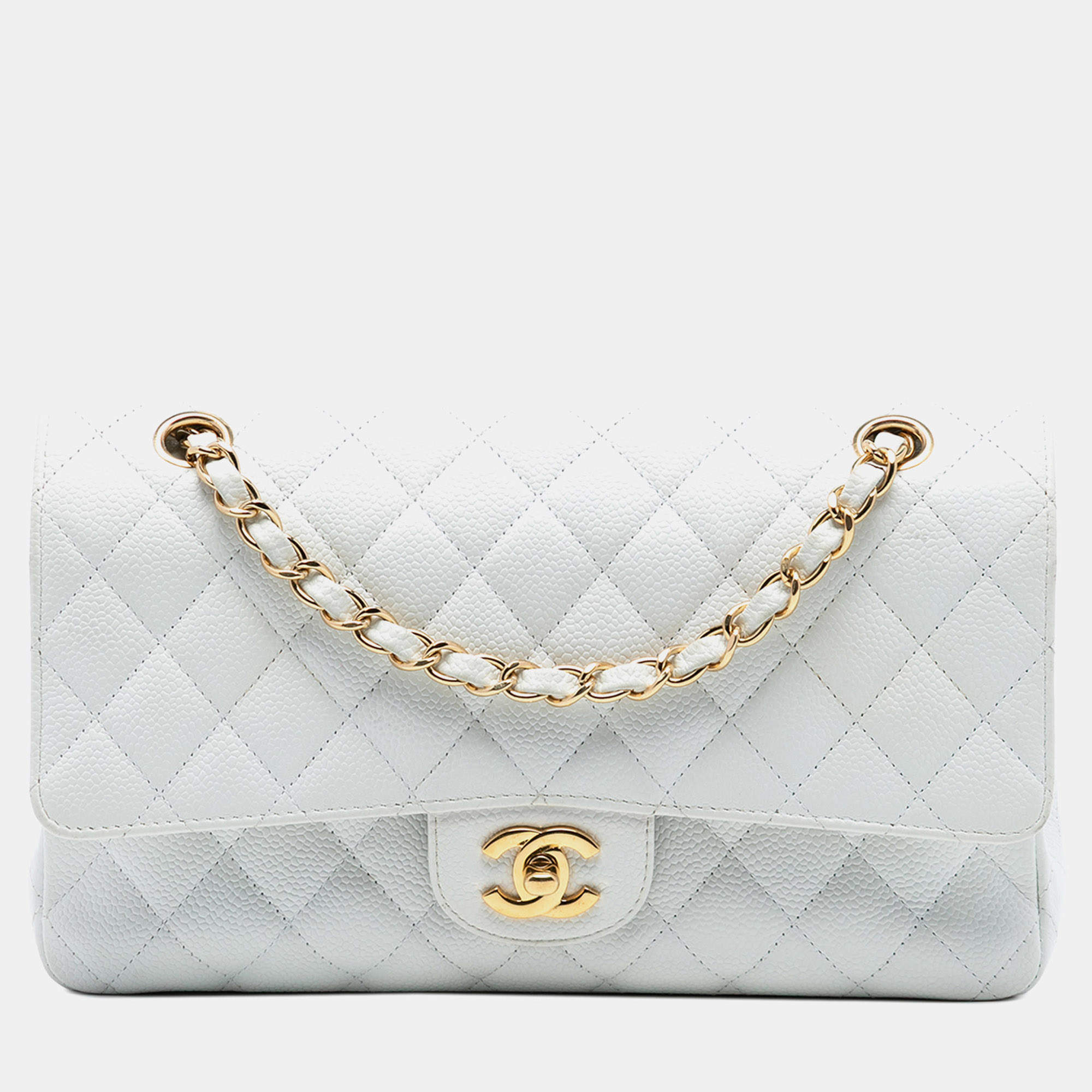 مملوكة مسبقًا Chanel White Medium Classic Caviar Double Flap