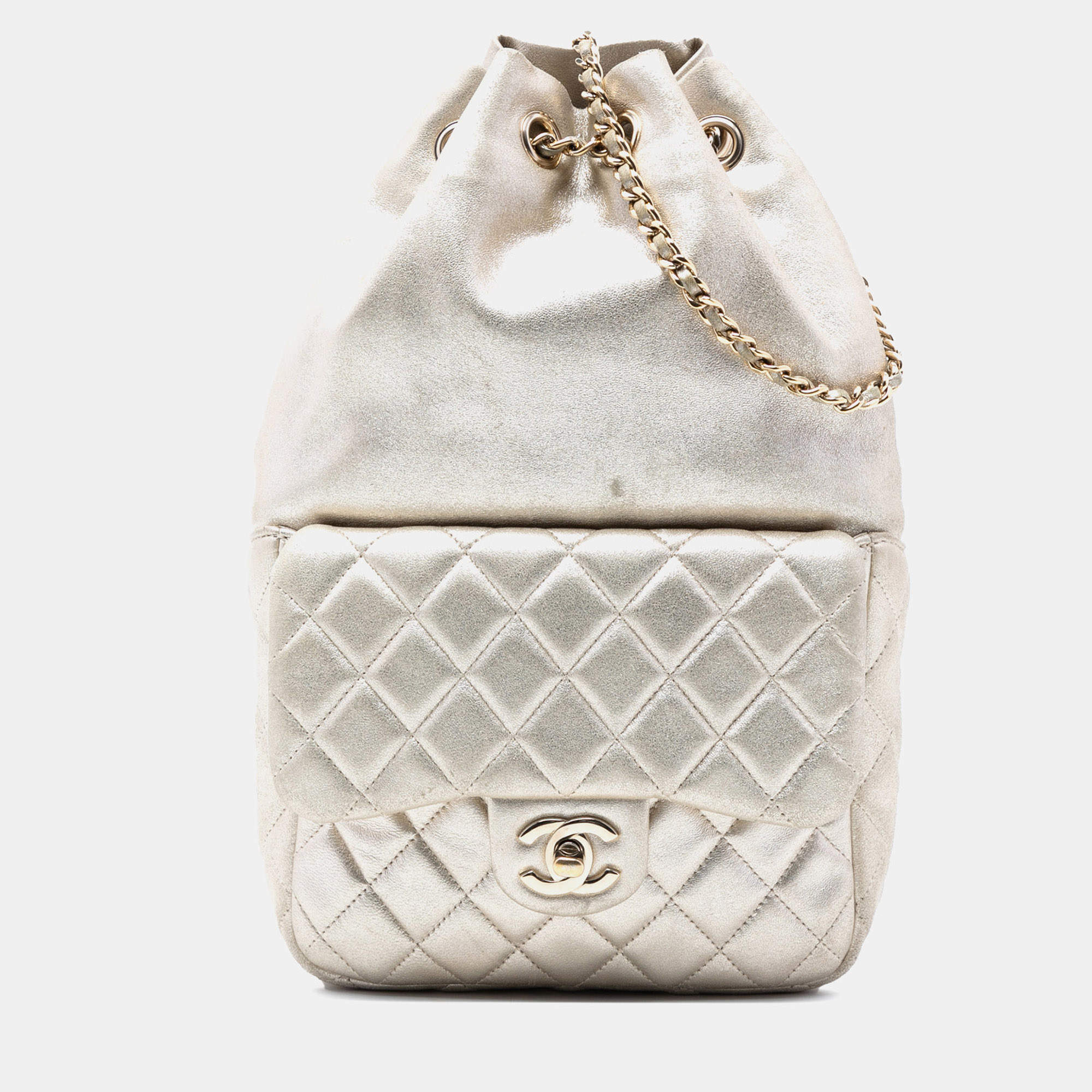 Pre Owned Chanel Gold Small Metallic Lambskin In Seoul Backpack