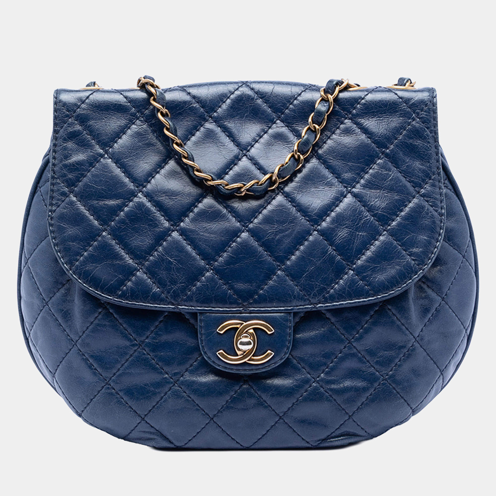 مملوكة مسبقًا Chanel Blue Medium Quilted Aged Calfskin Bubble CC Flap