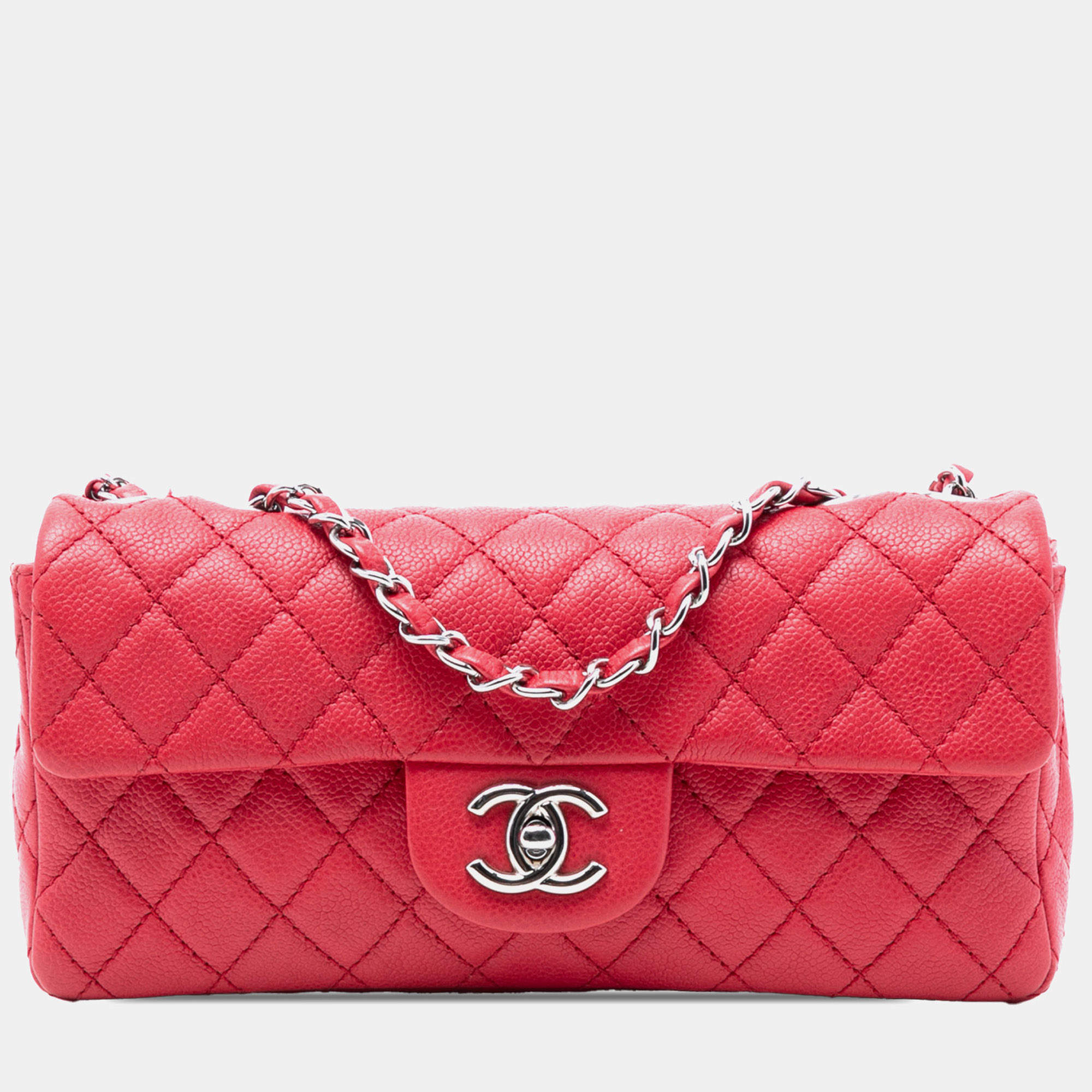 مملوكة مسبقًا Chanel Red Classic Caviar East West Single Flap