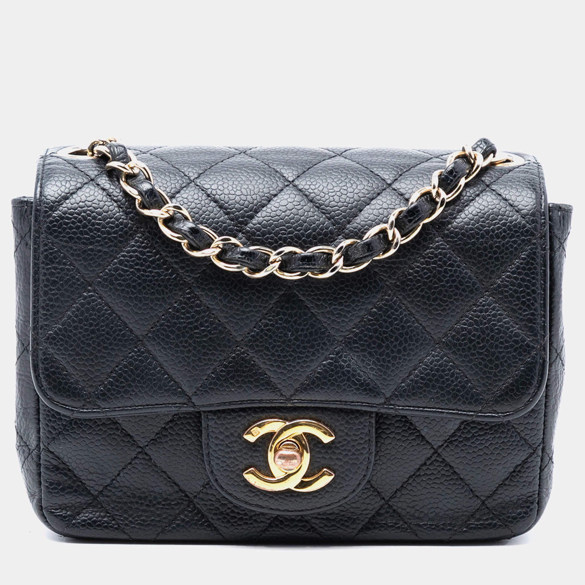 Pre Owned Chanel Black Mini Square Classic Caviar Single Flap
