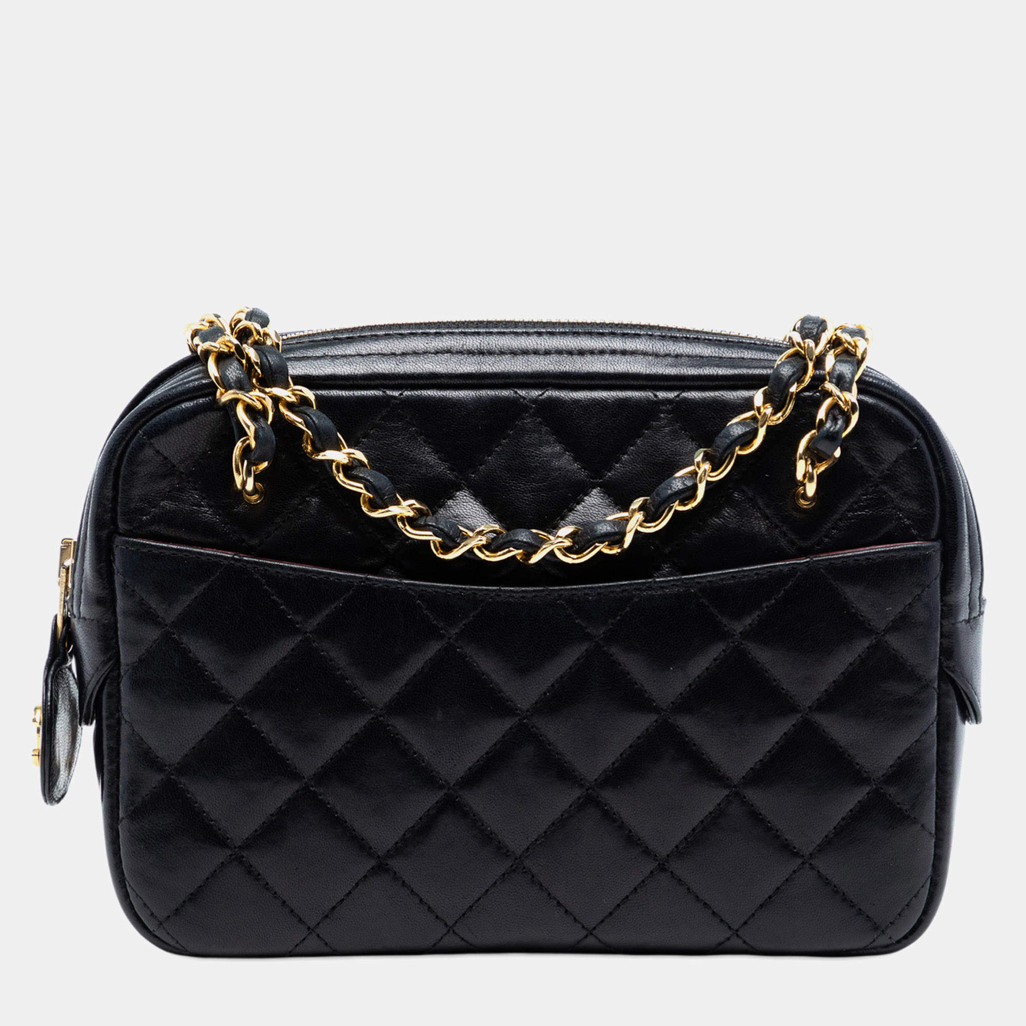 مملوكة مسبقًا Chanel Black Mini CC Quilted Lambskin Pocket Chain Camera Bag