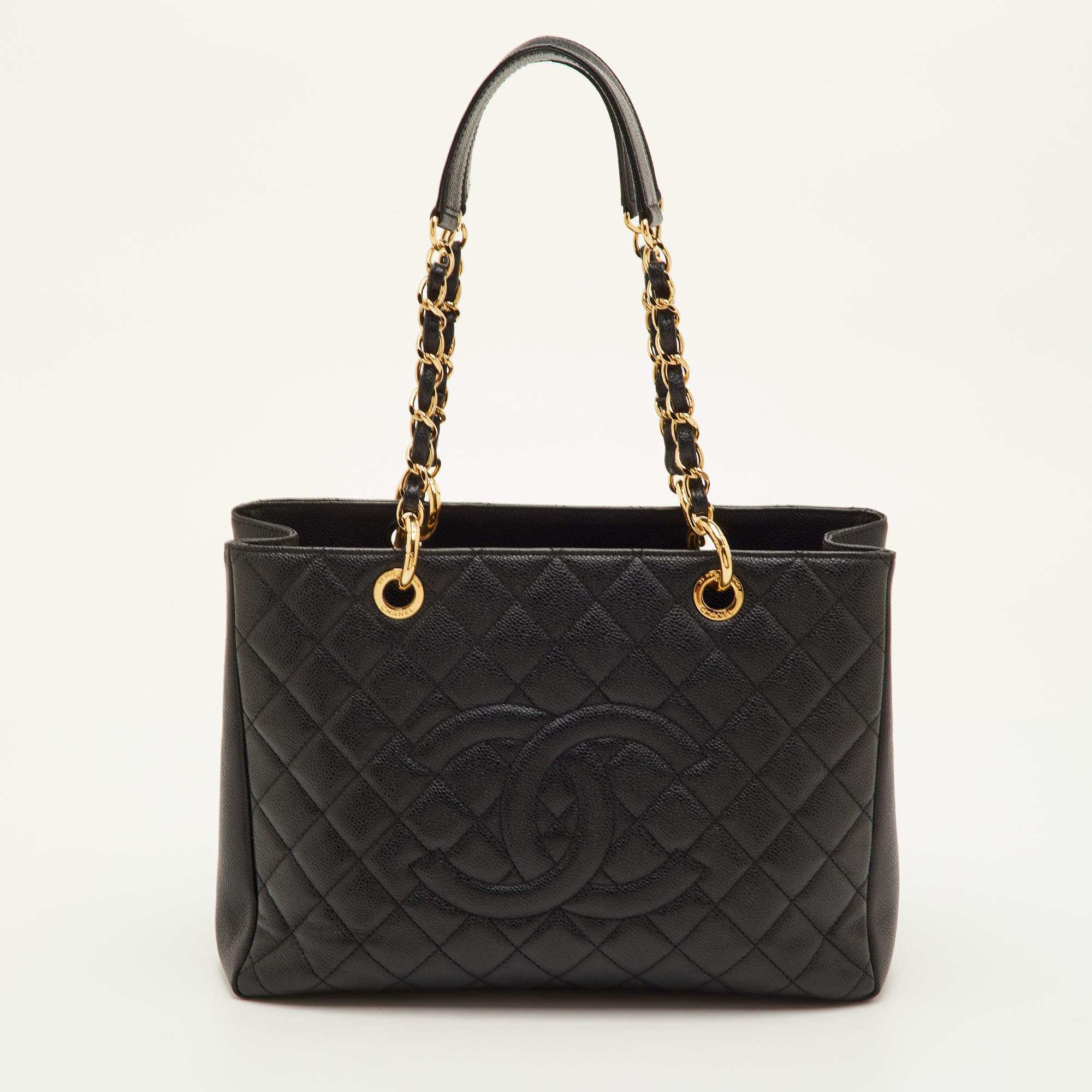 Pre Owned حقيبة يد شانيل تيوت جلدي مبطن كافيار أسود جراند شوبير توت