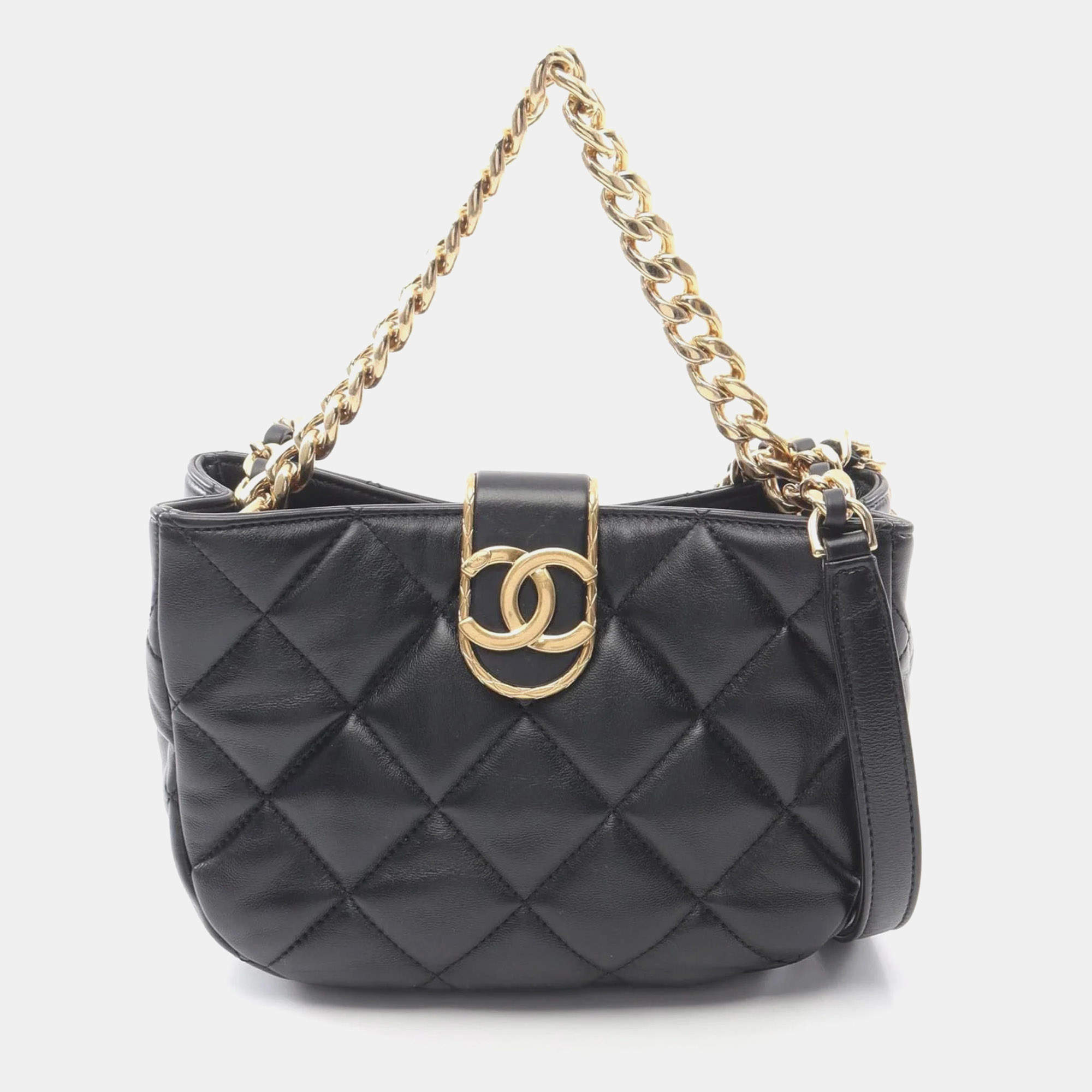 Pre Owned حقيبة كتف شانيل ماتلاس سوداء جلد الخراف