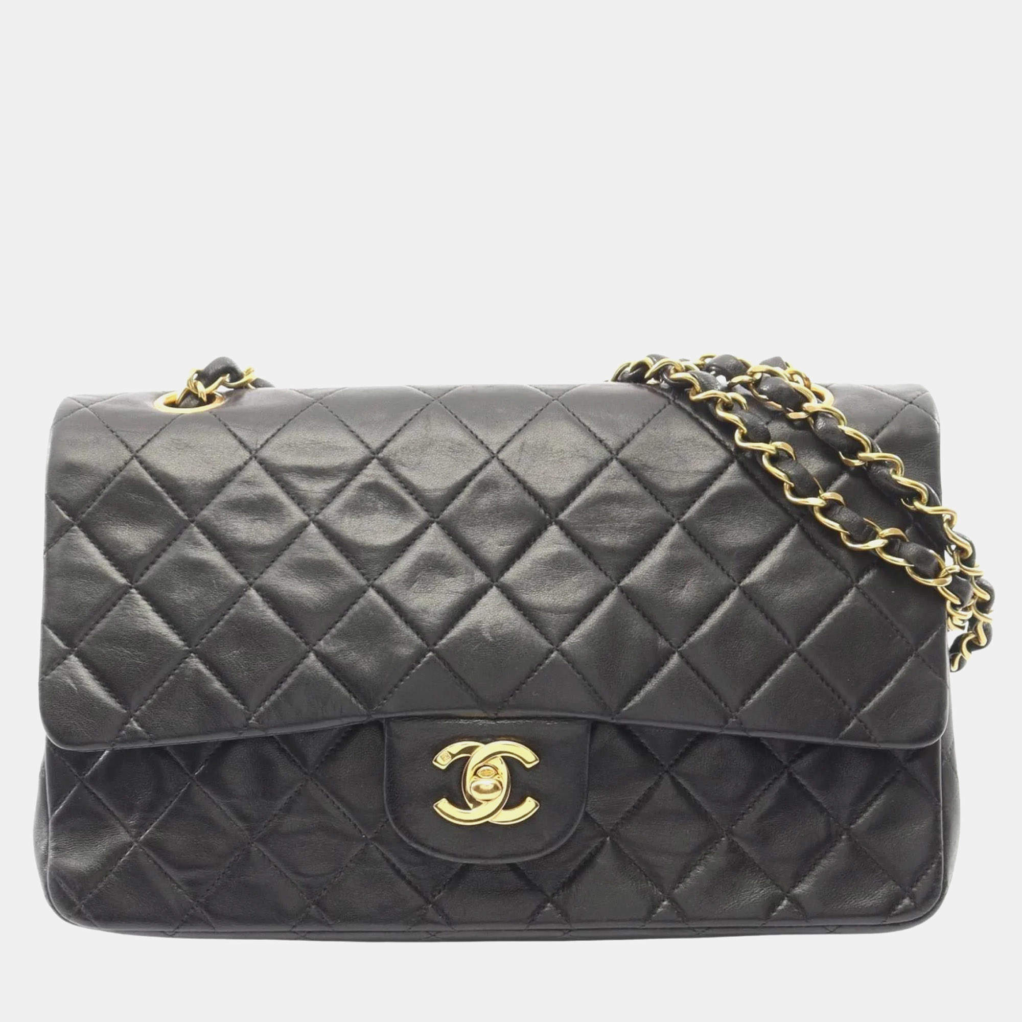 مملوكة مسبقًا حقيبة كتف شانيل ماتيلسي دابل رفرف من جلد الخروف أسود