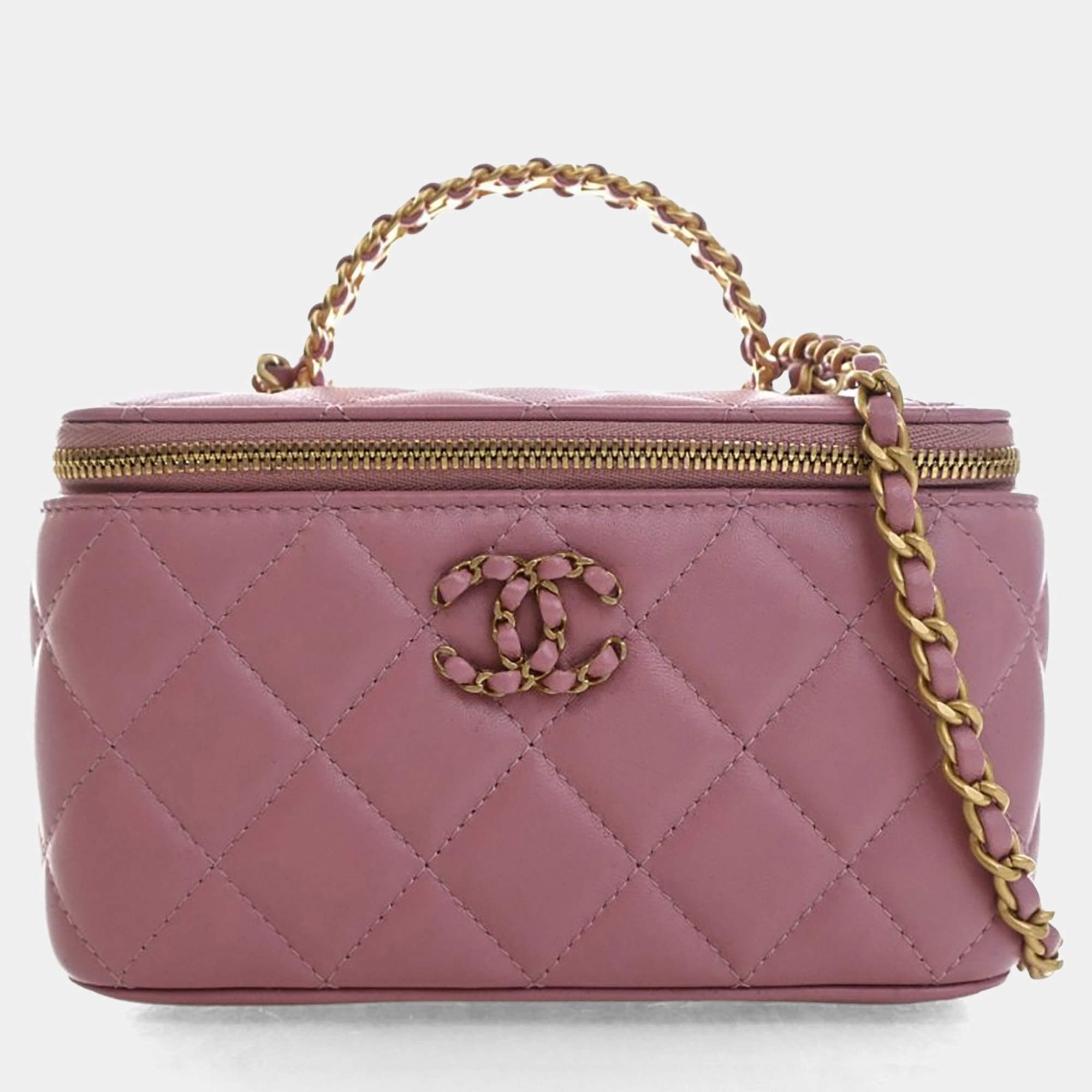 Pre Owned Chanel Small Pink Lambskin Pick Me Up Vanity Case