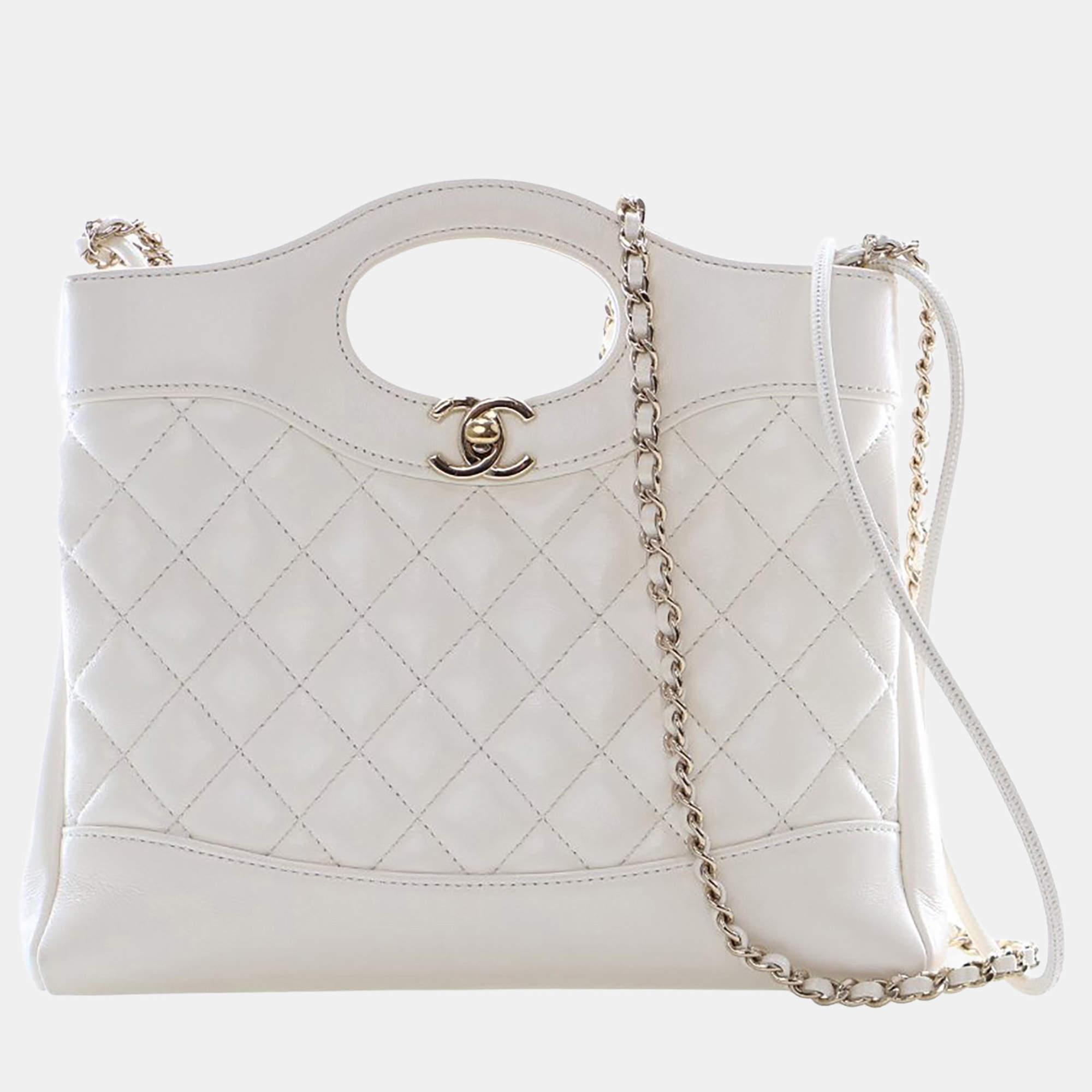 Pre Owned Chanel Small White Calfskin 31 Shopping Bag