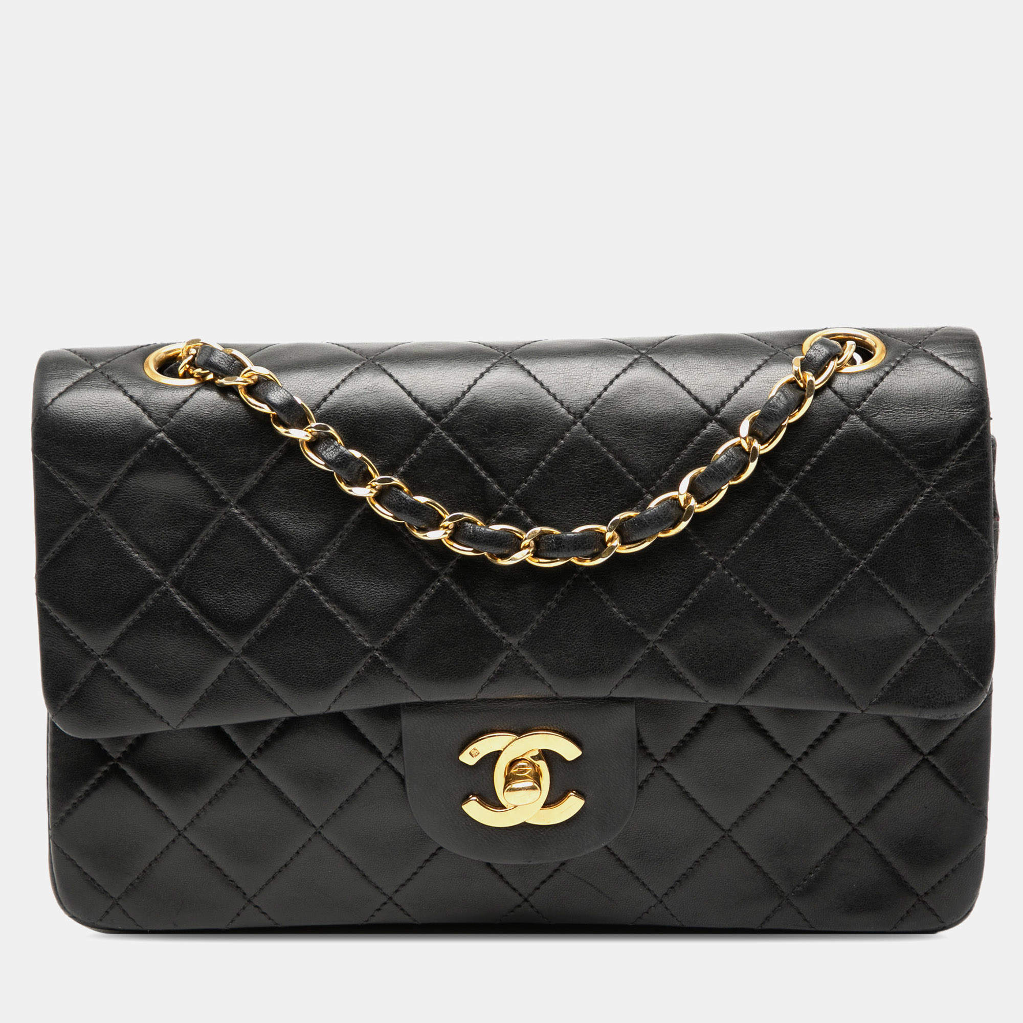 Pre Owned حقيبة شانيل قلاب مزدوج كلاسيك جلد خروف أسود بحجم صغير