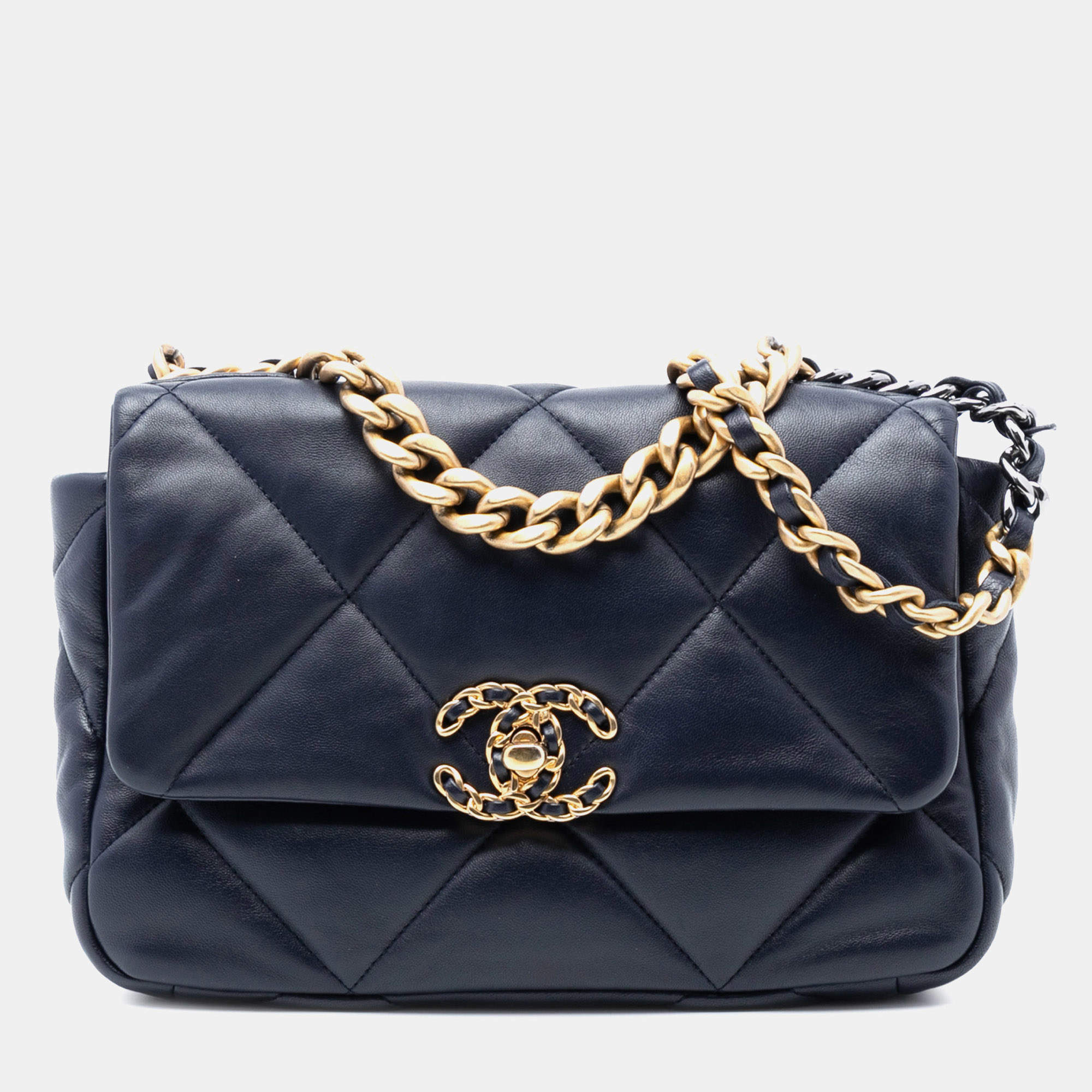 Pre Owned Chanel Blue Medium Lambskin 19 Flap
