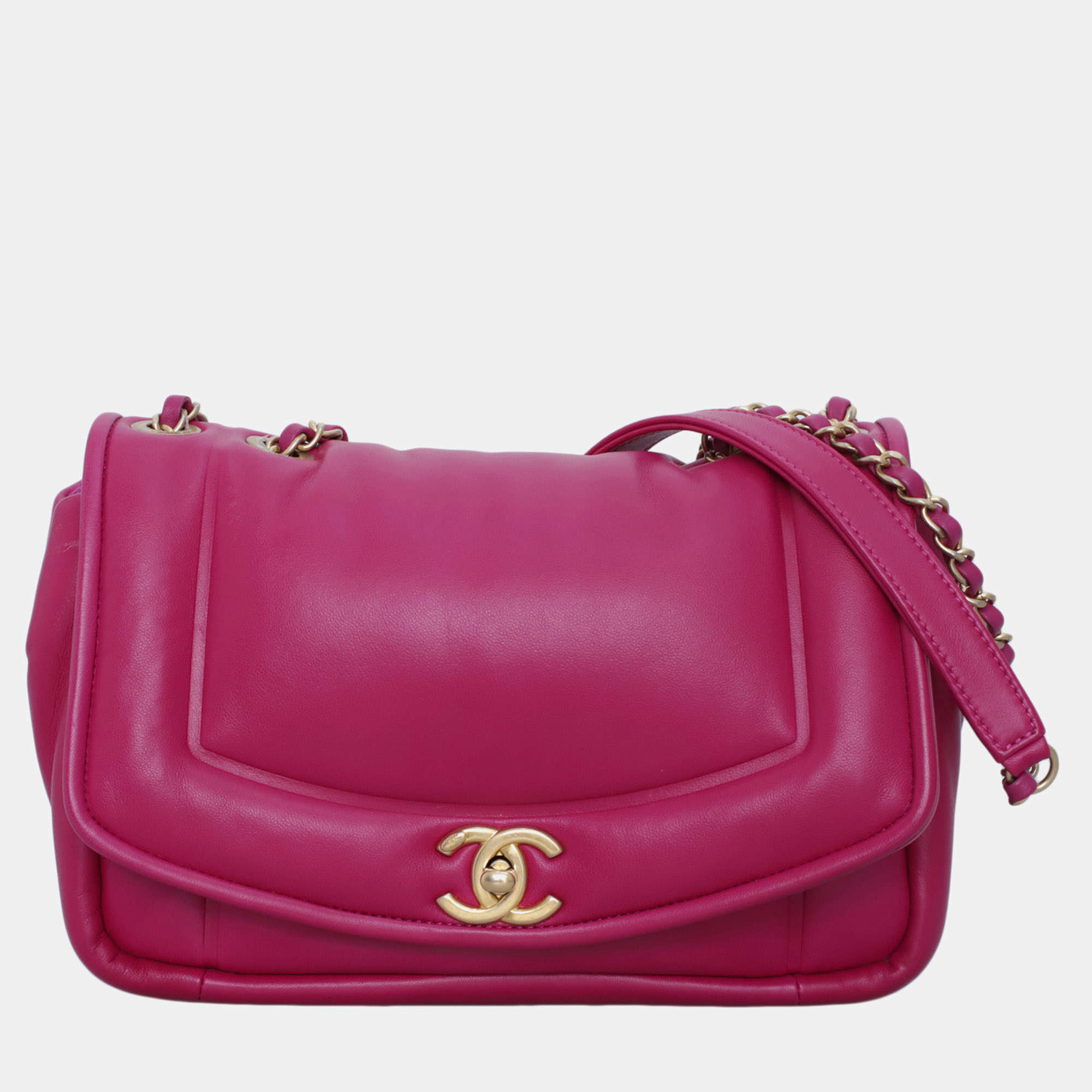 Pre Owned Chanel Small Pink Leather Puffy Flap Bag GHW