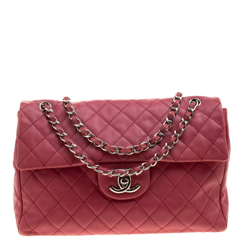 Pre Owned Chanel Red Quilted Leather Maxi Jumbo XL Classic Flap Bag