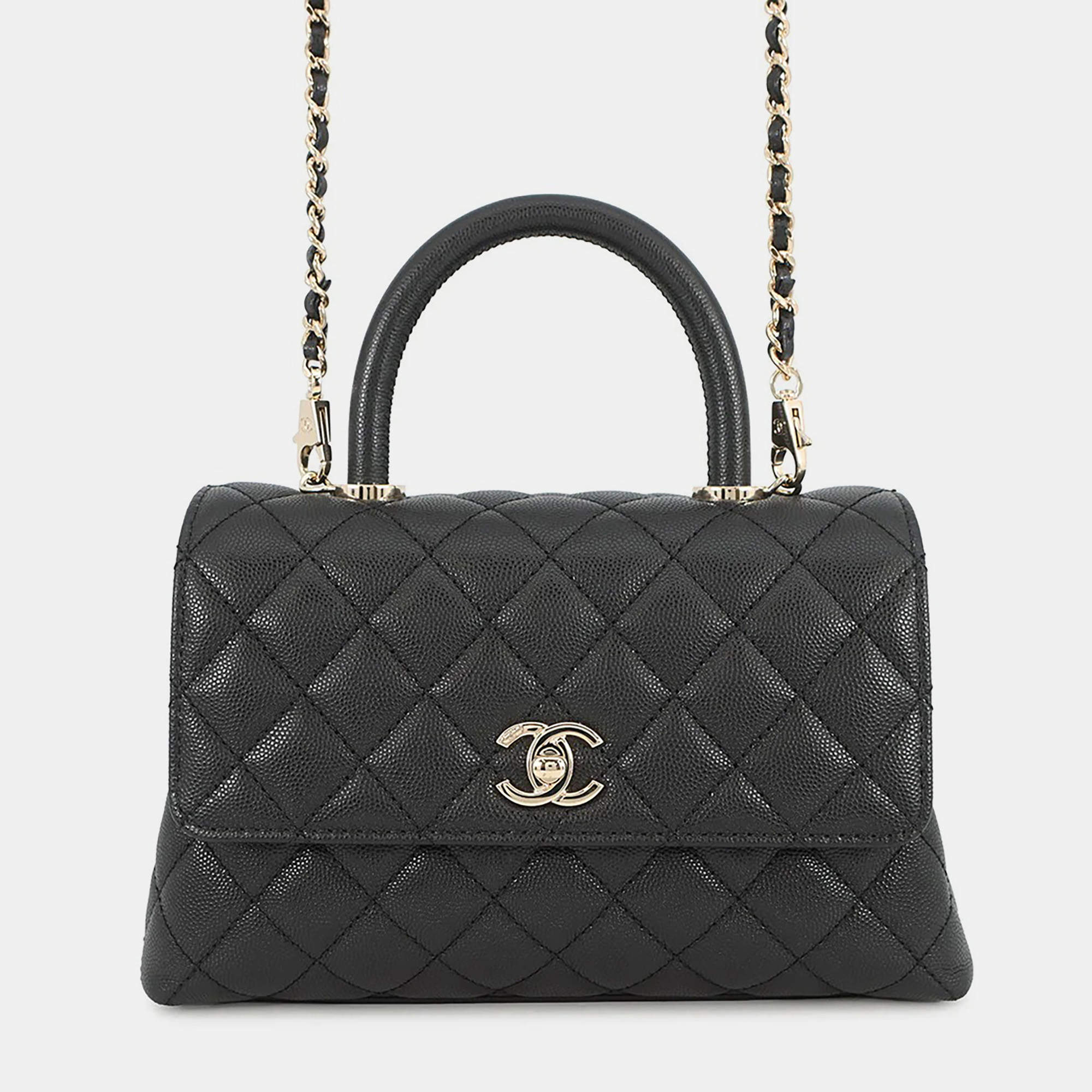 مملوكة مسبقًا Chanel Matelasse Coco Handle 2Wayhandbag Black Caviar Leather Size XS