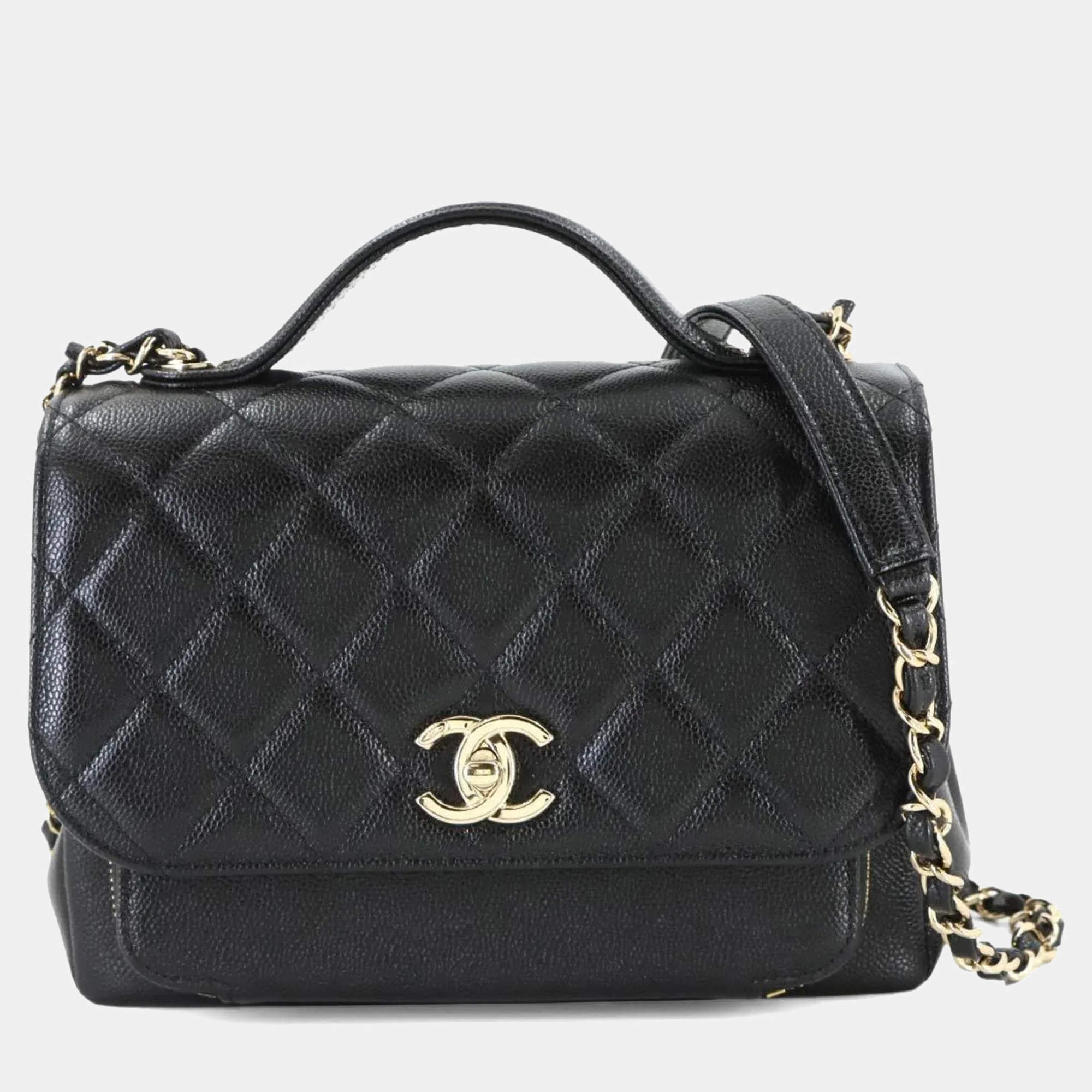 Pre Owned حقيبة شانيل ماتلاسي افينيتي ٢-واي جلد كافيار أسود