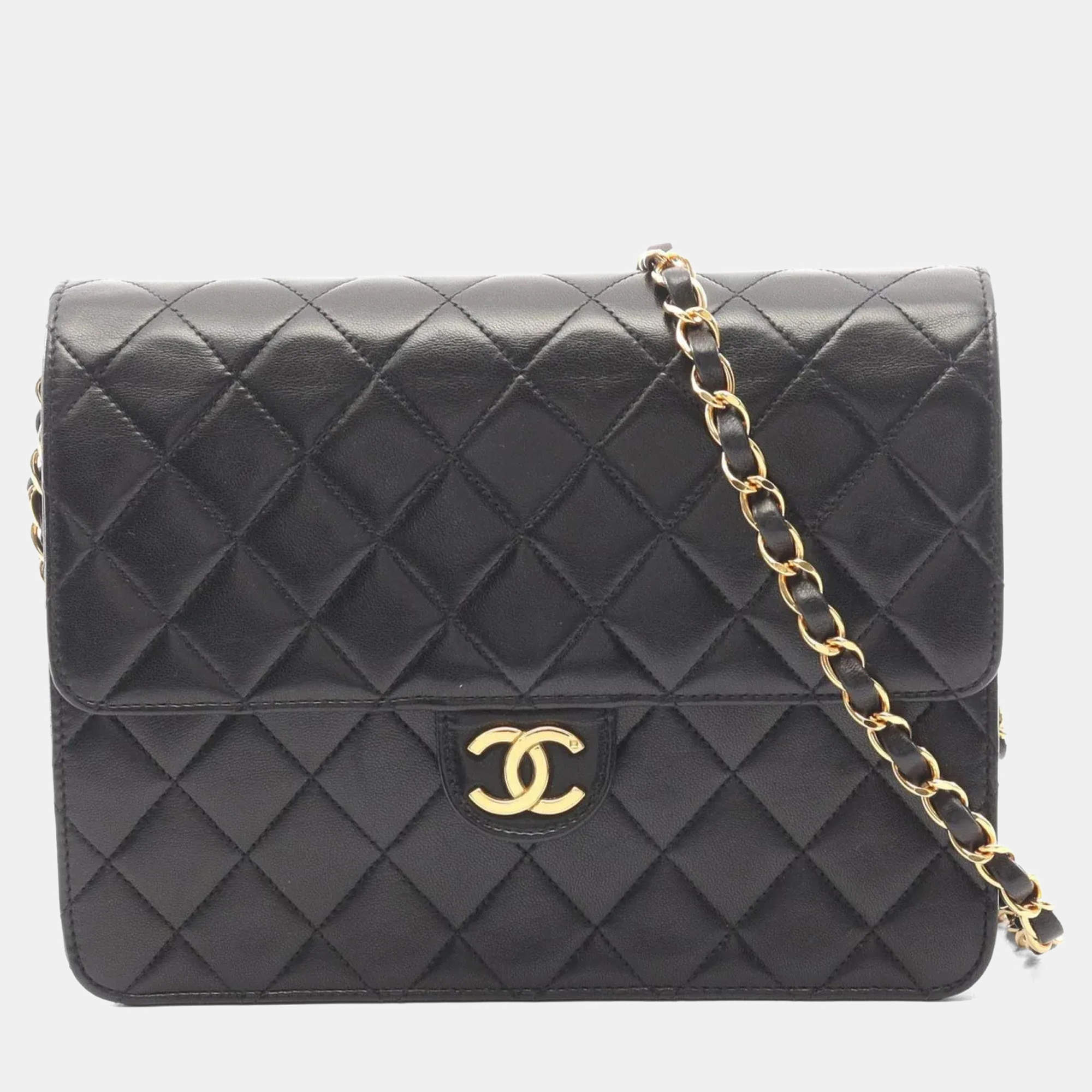 مملوكة مسبقًا Chanel Matelasse Single Flap Shoulder Bag/Handbag In Lambskin Leather Black