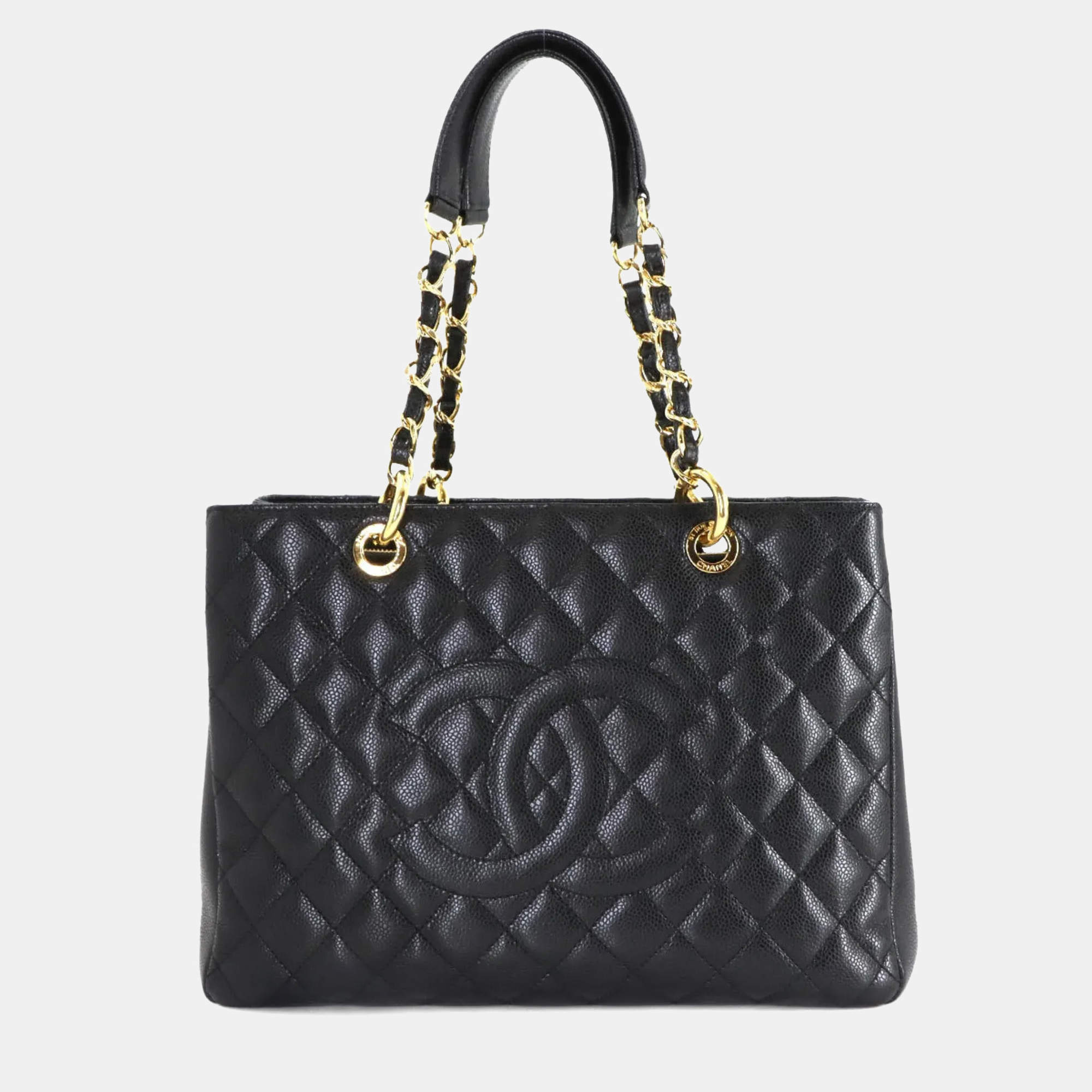 Pre Owned حقيبة يد شانيل سلسلة ماتالاسي جلد كافيار سوداء كبيرة الحجم