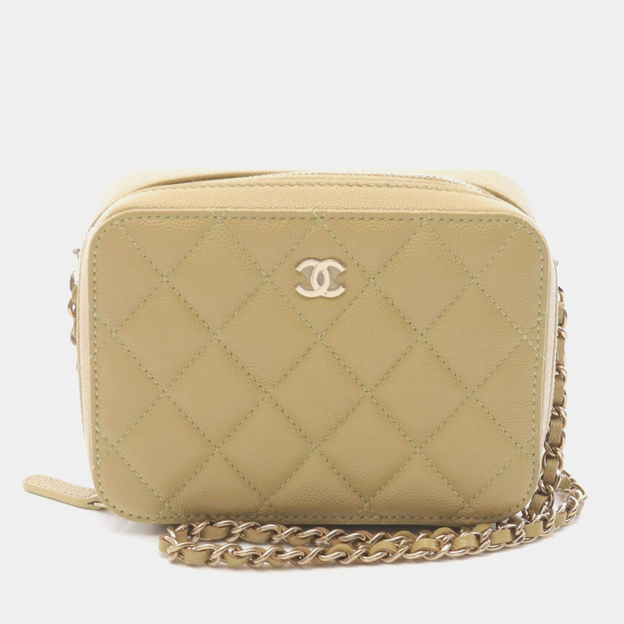 مملوكة مسبقًا حقيبة كتف شانيل كشاف كاميرا ميني جلد العجل بيج