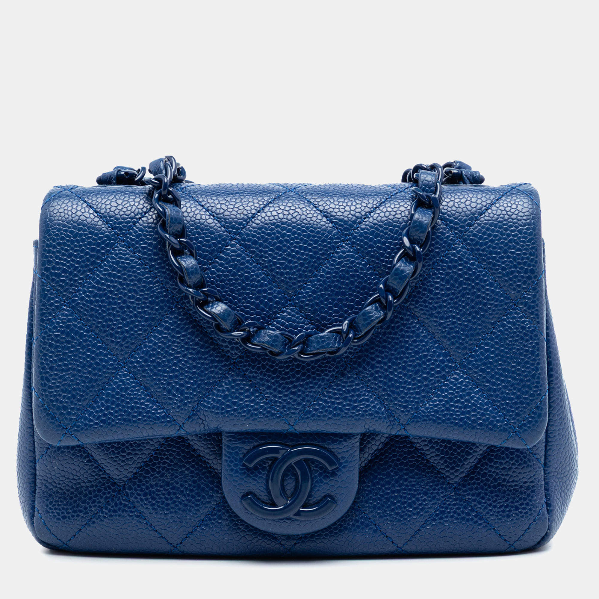 مملوكة مسبقًا Chanel Blue Mini Square Quilted Caviar CC Incognito Single Flap