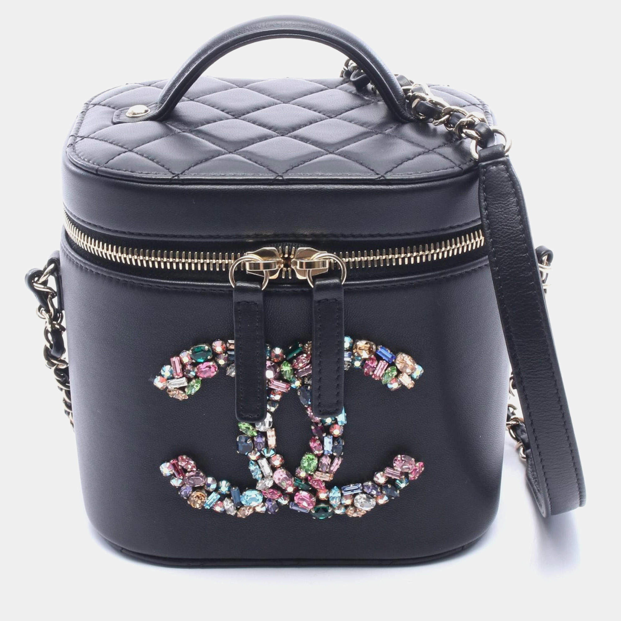 Pre Owned Chanel CC Crystal Mania Black Leather Shoulder Bag