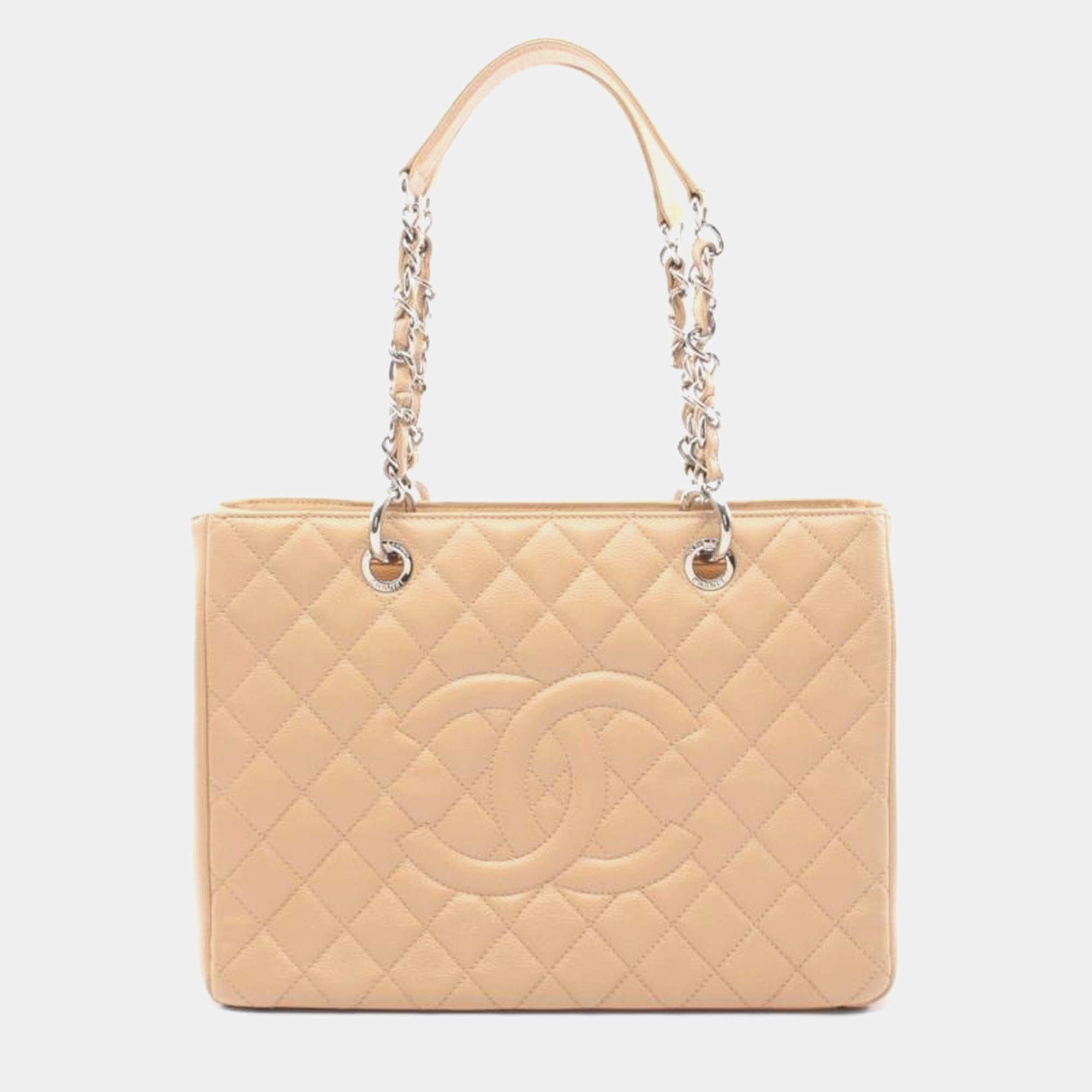 Pre Owned Chanel Grand GST Beige Caviar Leather Shopping Tote Bag