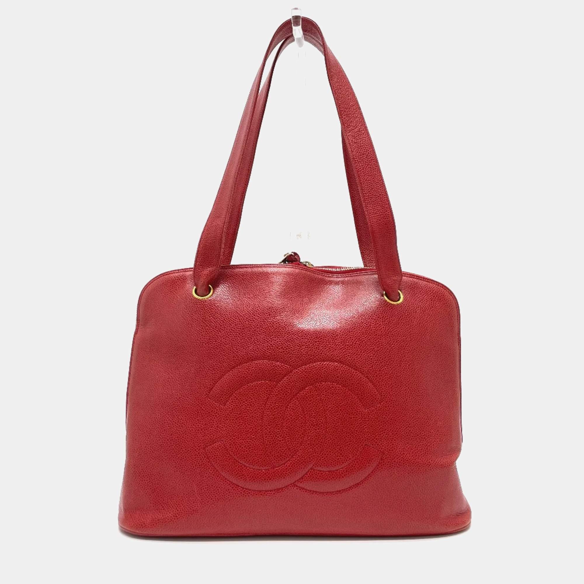 مملوكة مسبقًا Chanel Red Leather  Timeless CC Medium Tote Bag