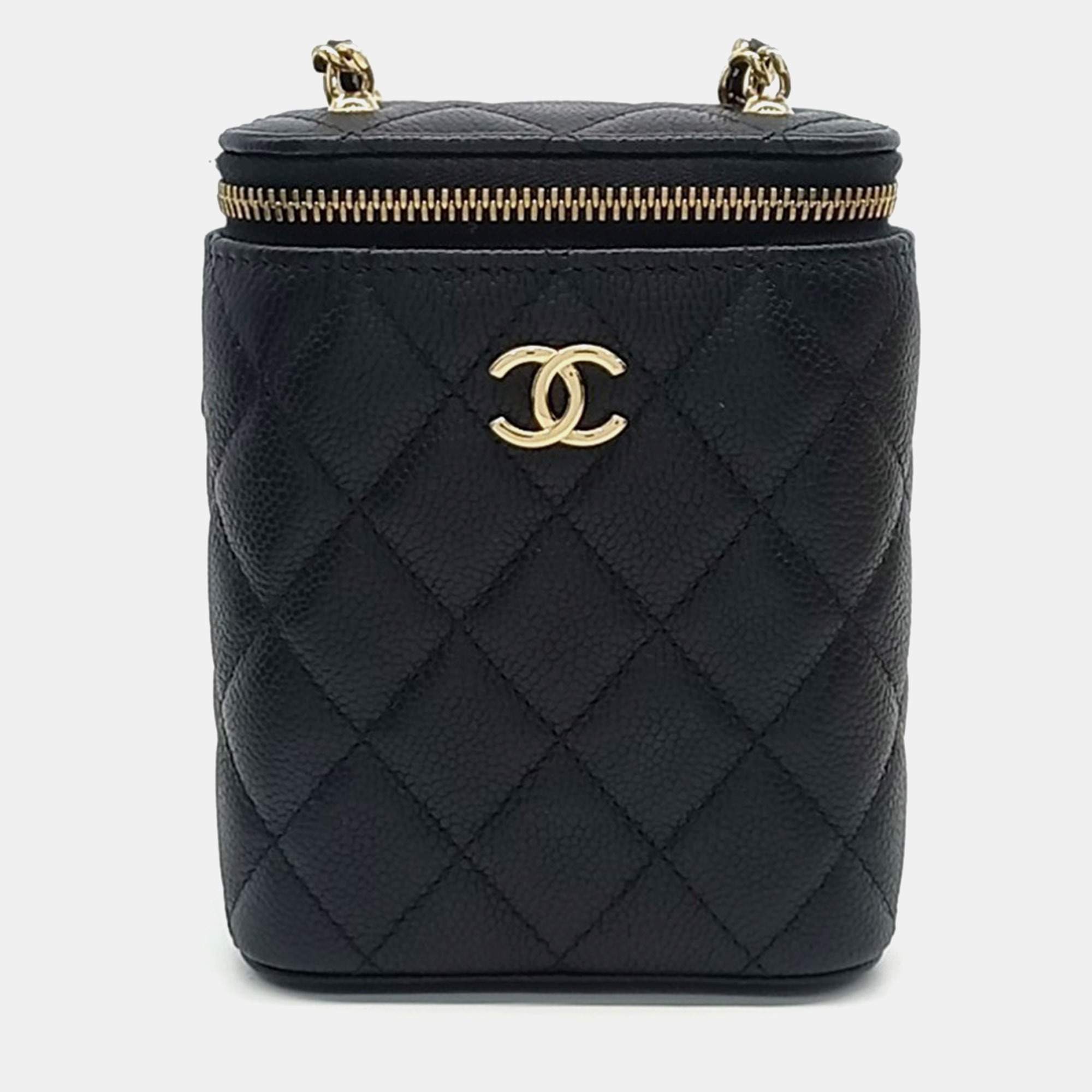 Pre Owned Chanel Vanity Mini Black Caviar Leather Crossbody Bag
