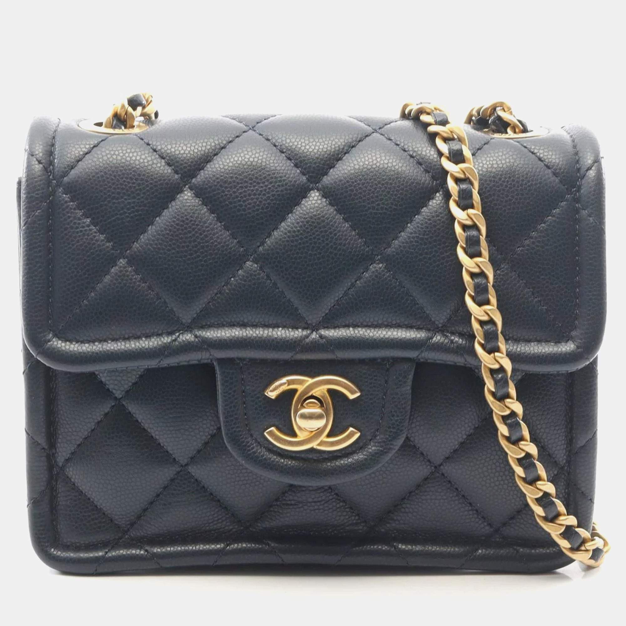 مملوكة مسبقًا Chanel Classic Mini Square Flap Navy Calfskin Leather Shoulder Bag