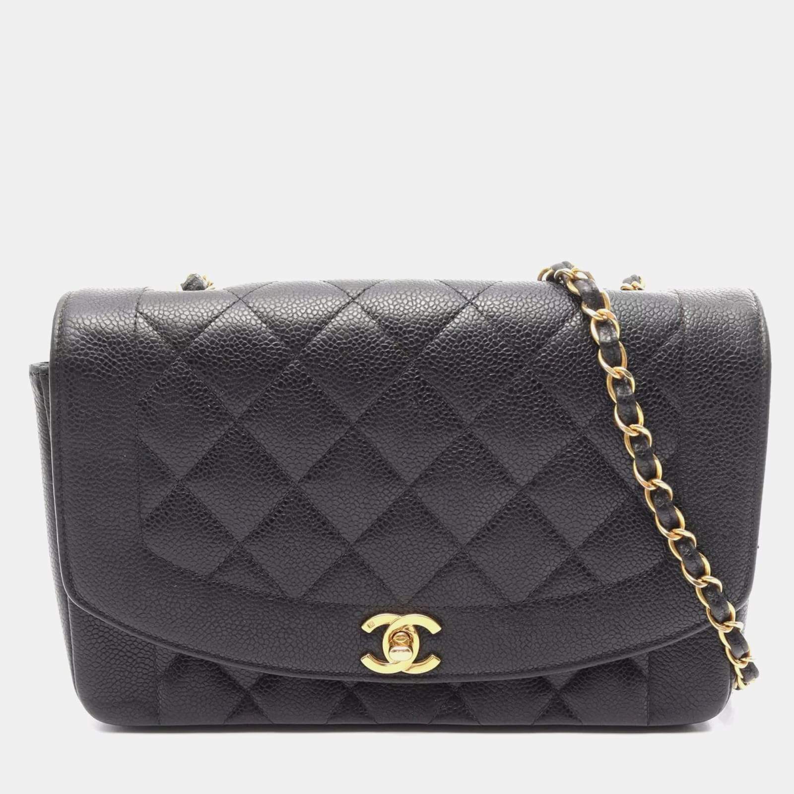 Pre Owned Chanel Diana Black Leather Shoulder Bag