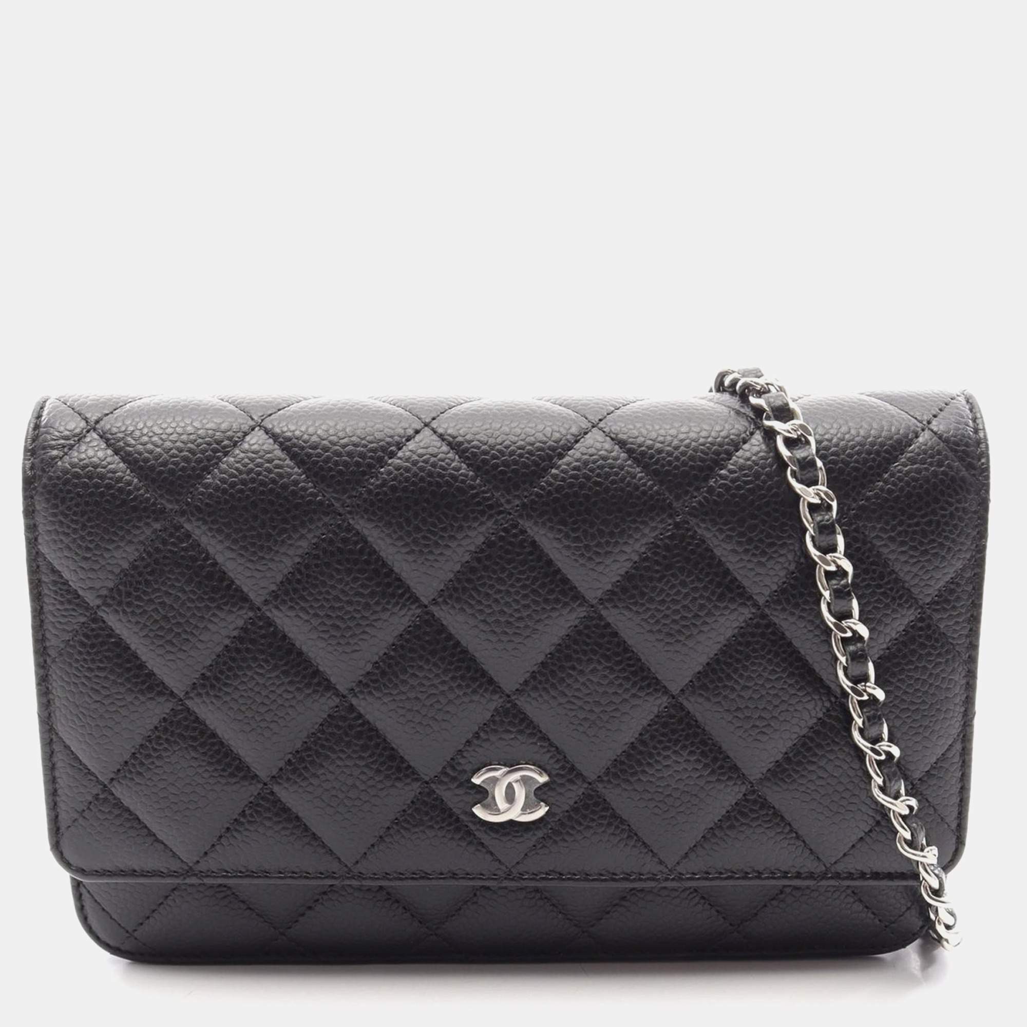 Pre Owned Chanel Classic Wallet on Chain Black Caviar Grained Calfskin Leather Crossbody Bag