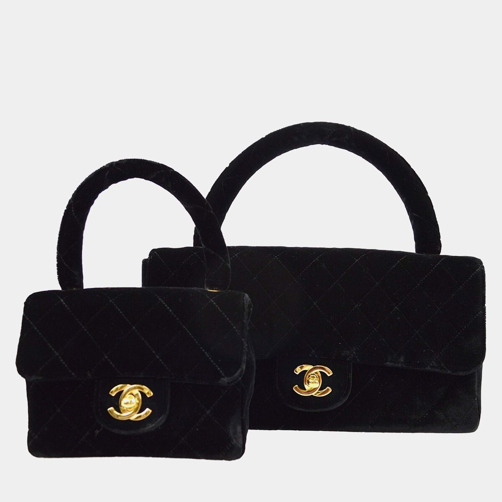 مملوكة مسبقًا Chanel Classic Single Flap Black Velvet Top Handle Bag