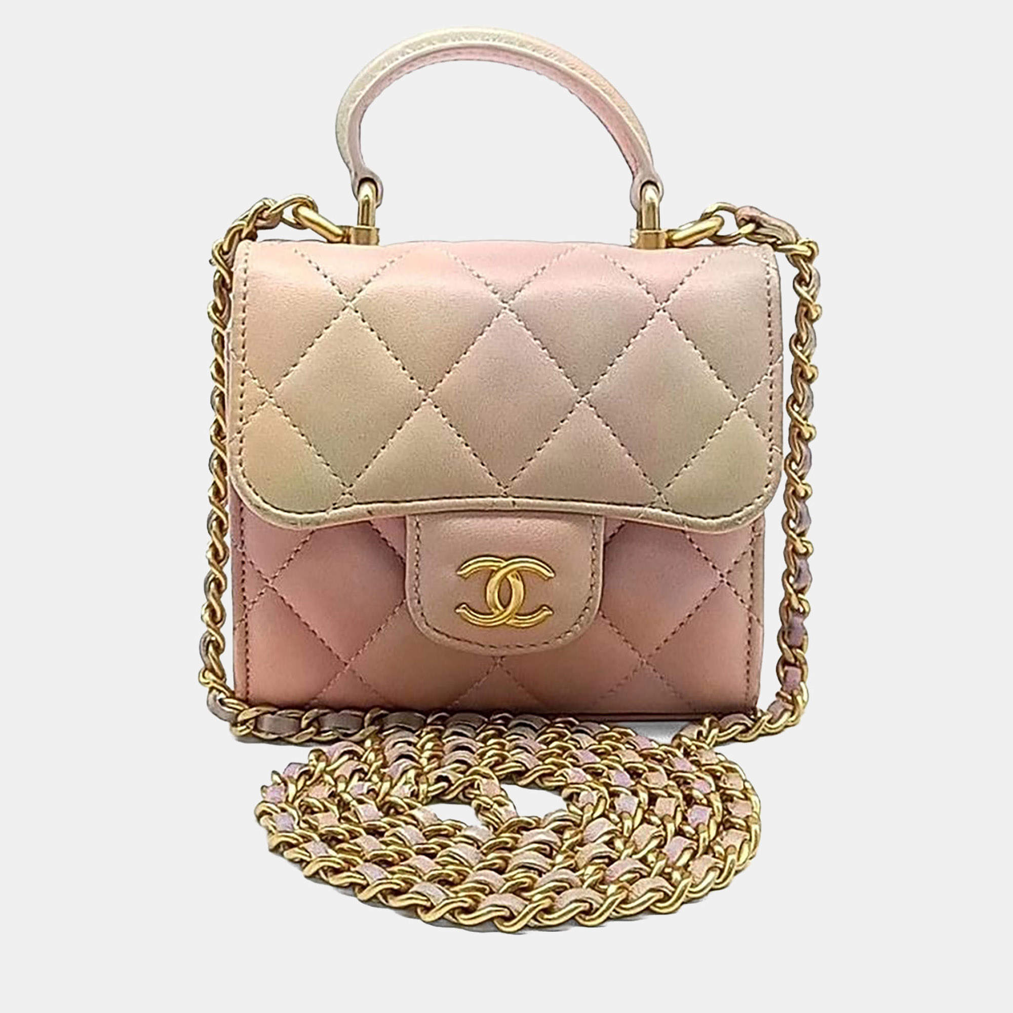 Pre Owned Chanel Multicolor Leather Lambskin Top Handle Mini Chain Crossbody Bag 