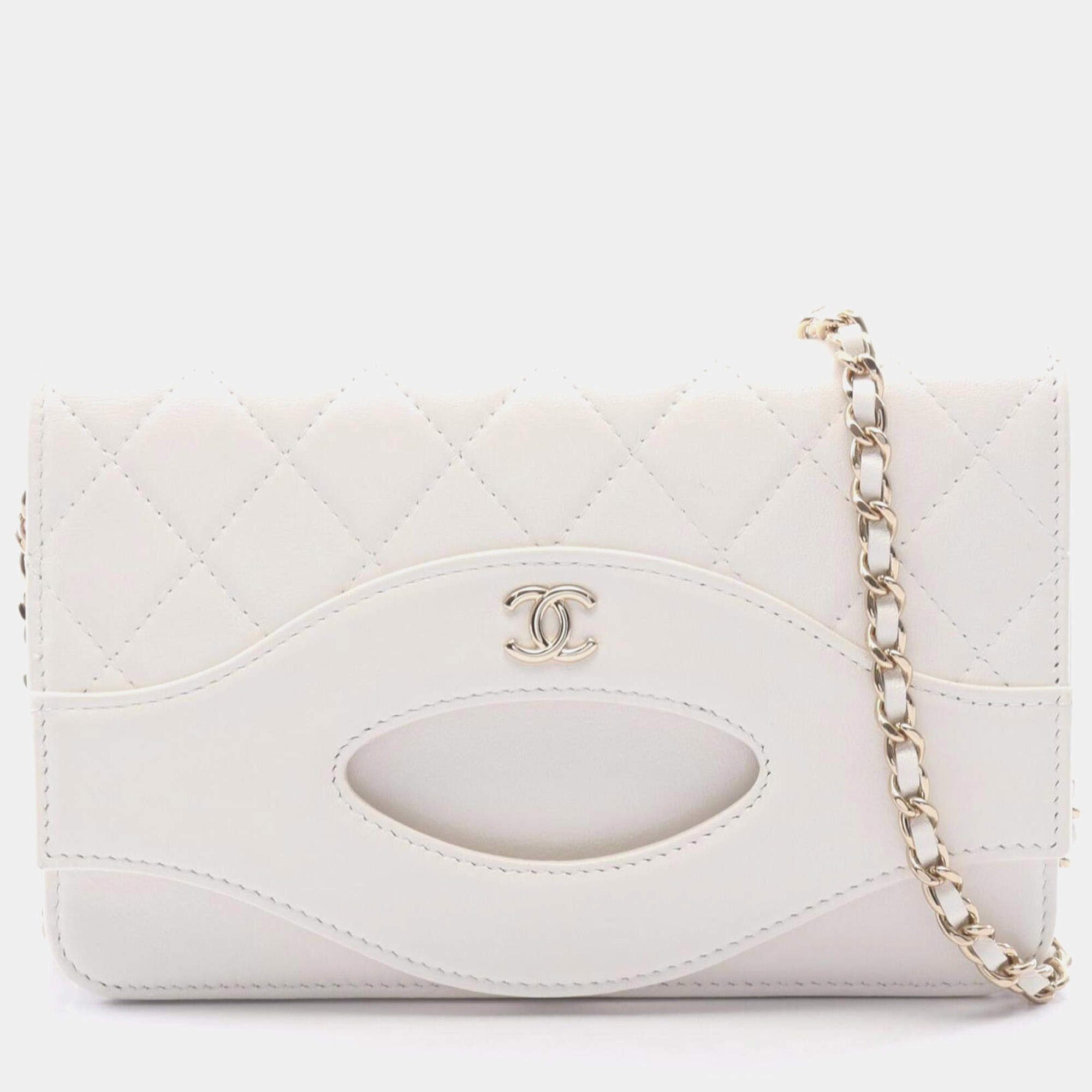 Pre Owned Chanel 31 Wallet on Chain White Quilted Shiny Lambskin Crossbody Bag