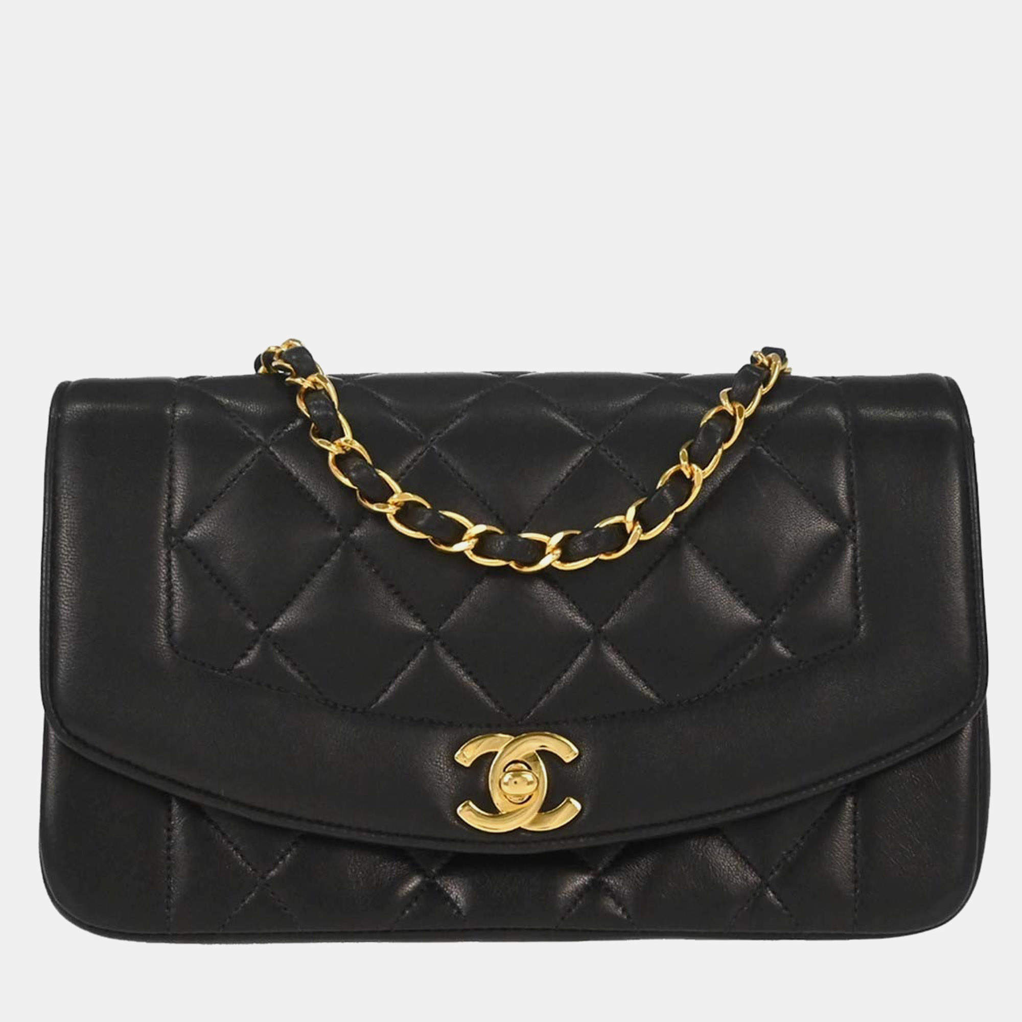 مملوكة مسبقًا Chanel Diana Small Black Lambskin Leather Shoulder Bag