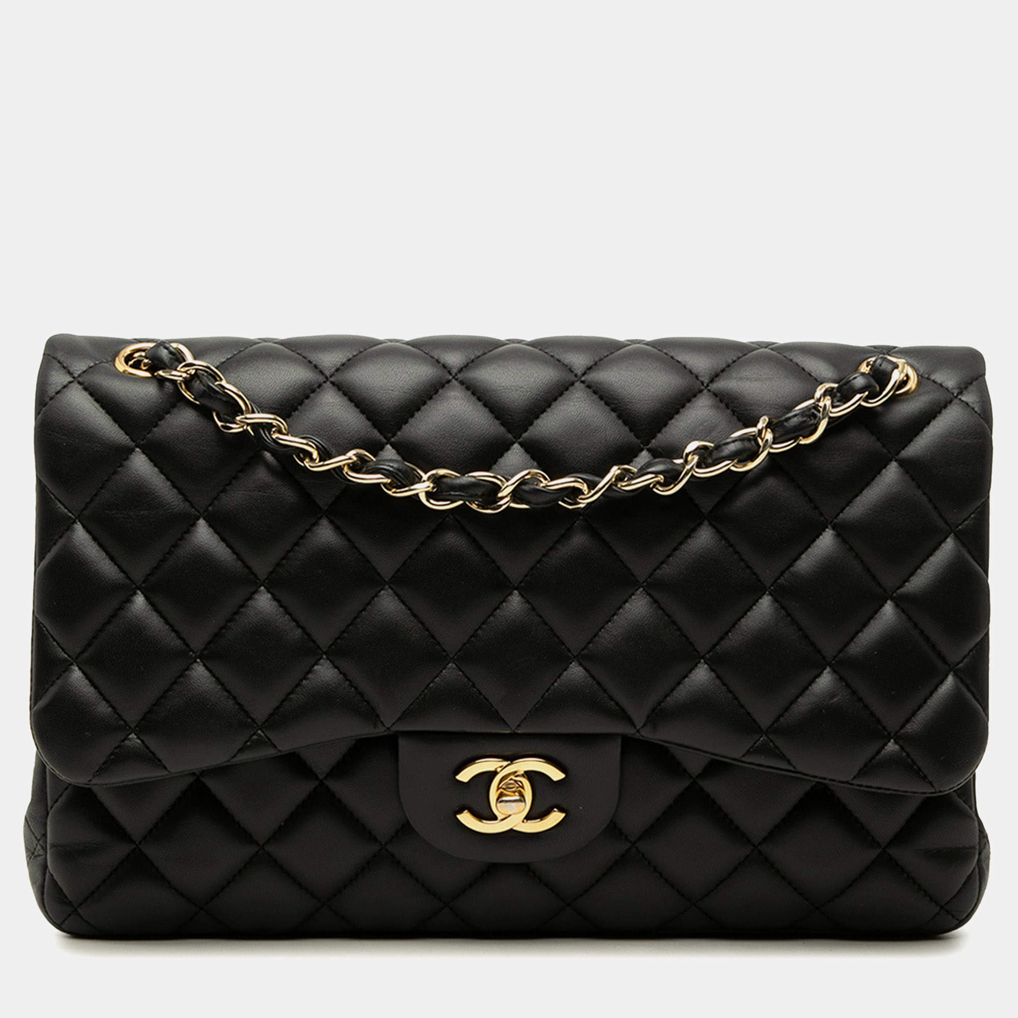 مملوكة مسبقًا Chanel Classic Flap Jumbo Black Lambskin Leather Shoulder Bag