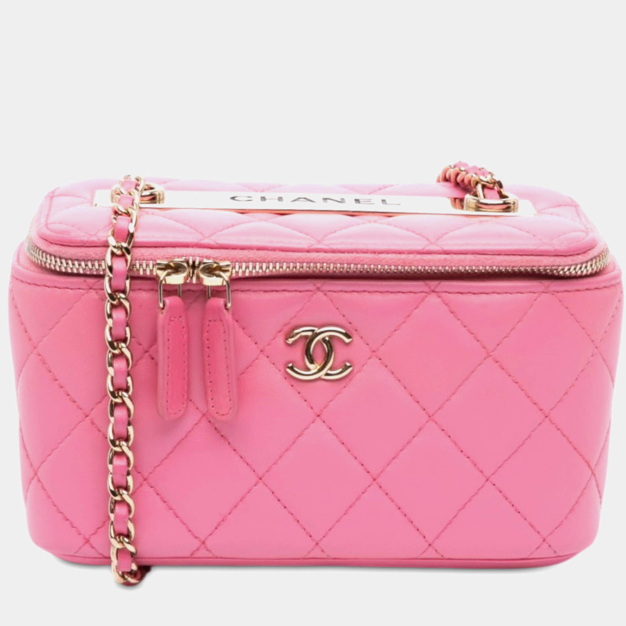 Pre Owned Chanel Trendy CC Small Pink Lambskin Vanity Case Bag