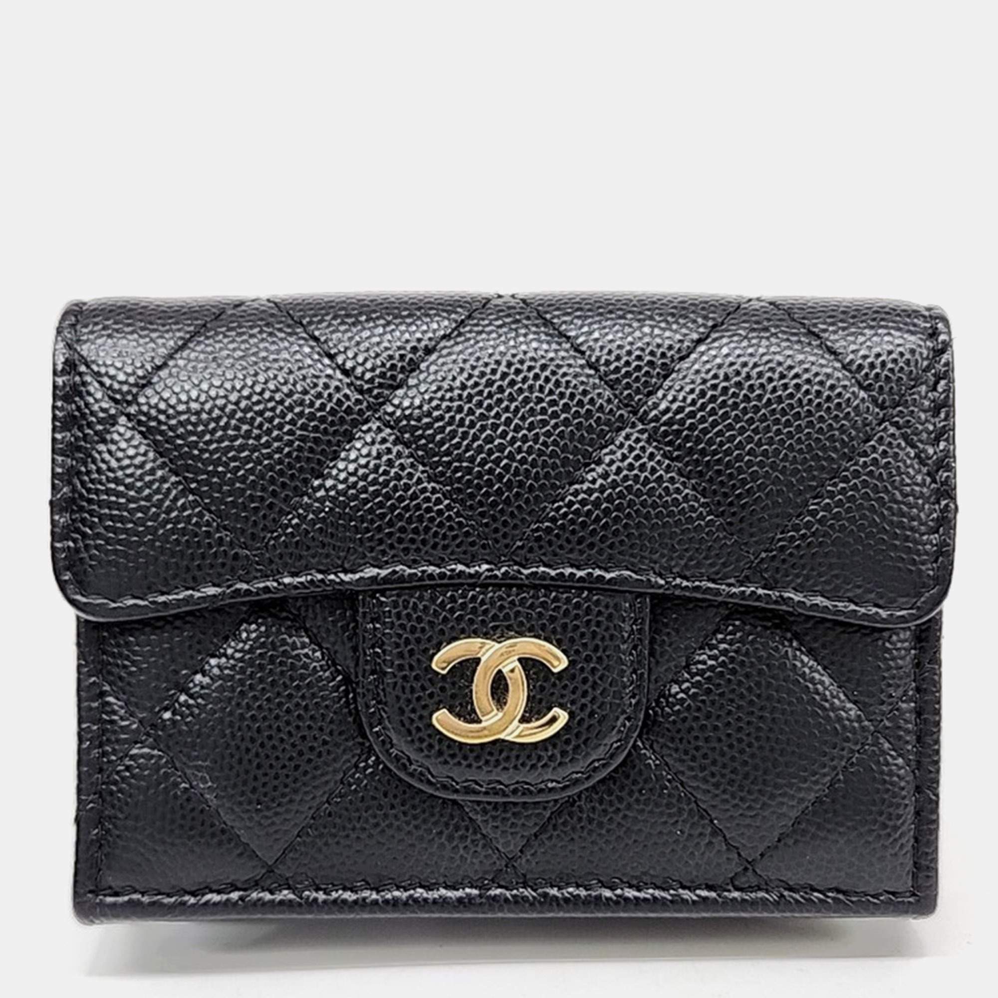 Pre Owned Chanel CC Black Caviar Wallet GHW
