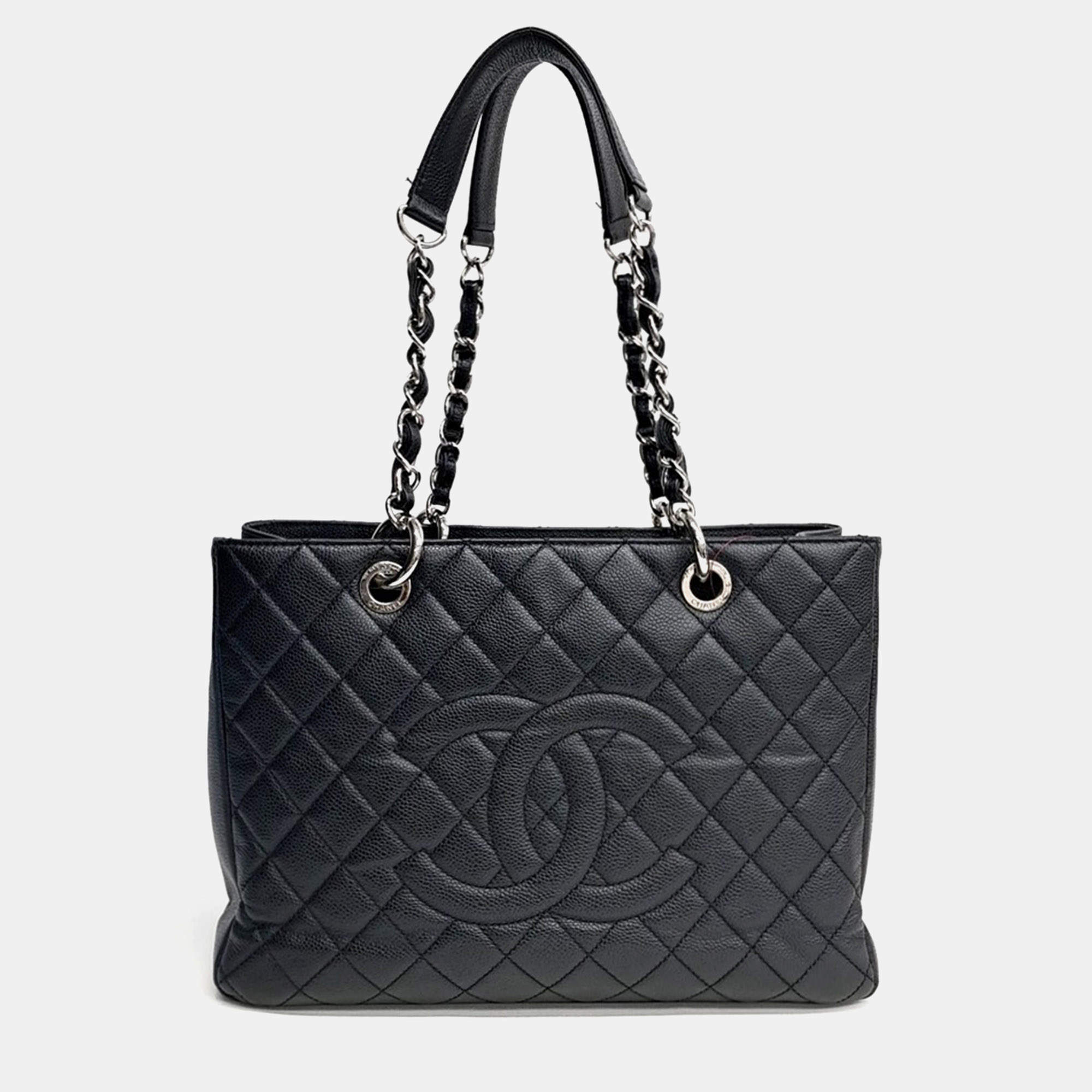 Pre Owned Chanel Grand Shopping Black Caviar Leather Top Handle Bag