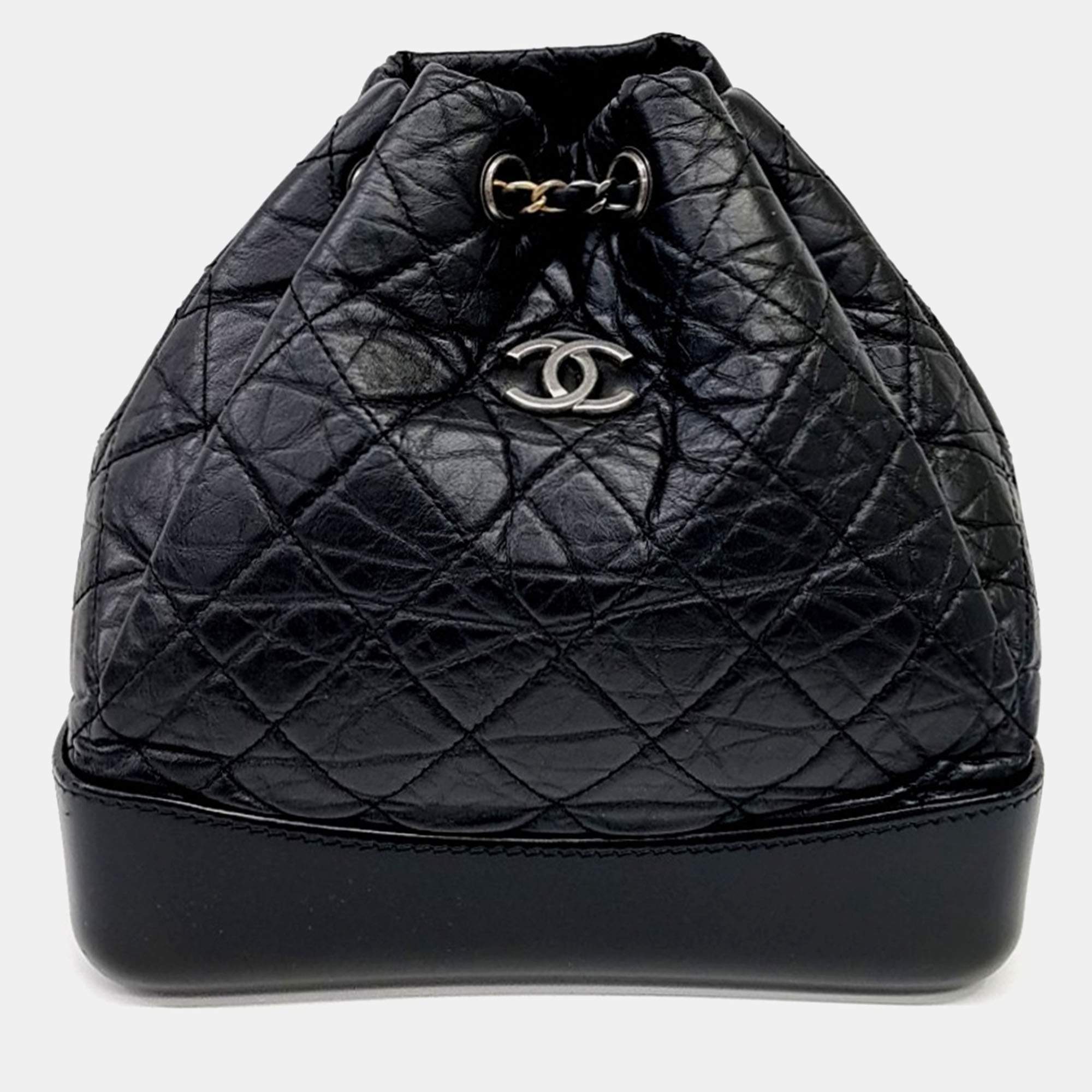 Pre Owned Chanel Black Leather Gabrielle Backpack Small