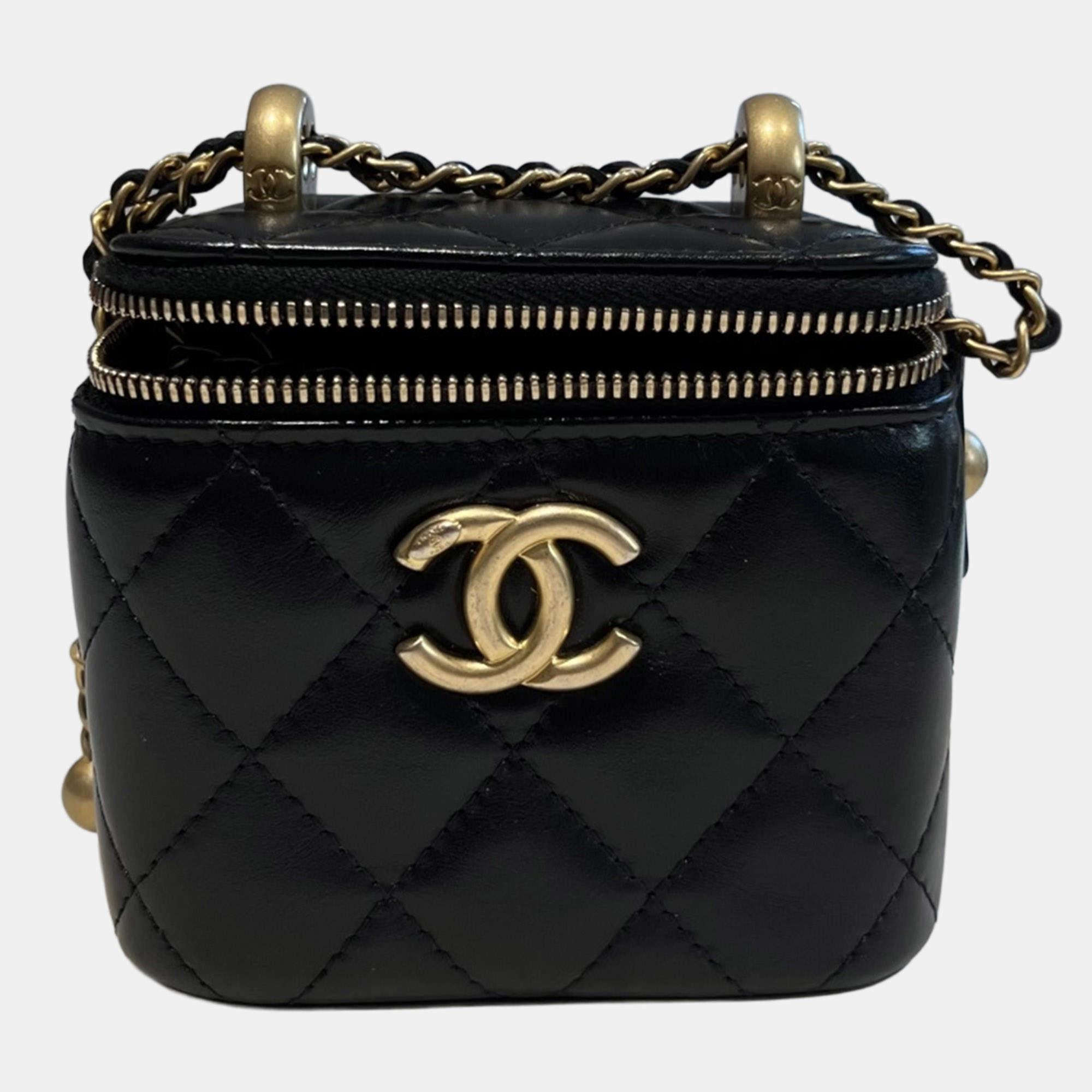 Pre Owned Chanel Black Chain Box Bag with Gold Hardware and Double Gold Ball detail 31-series