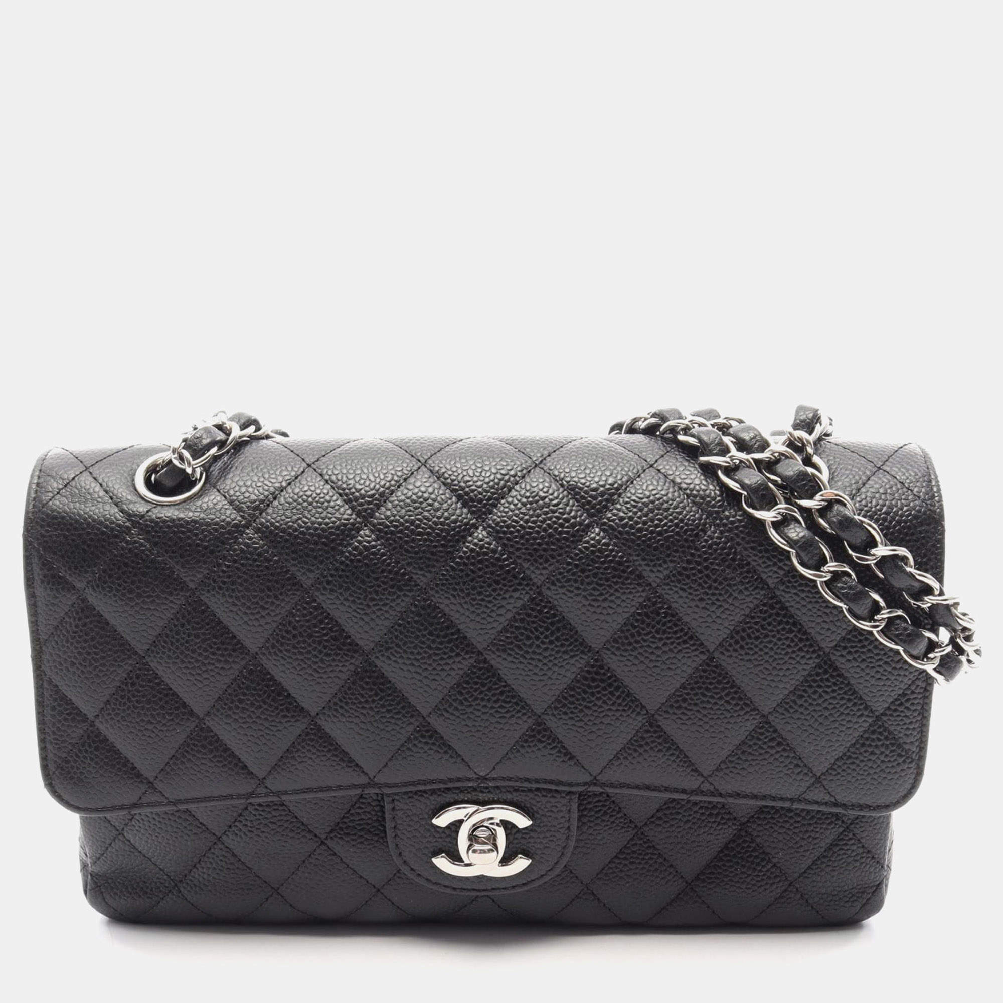 Pre Owned Chanel Classic Medium Black Caviar Leather Shoulder Bag