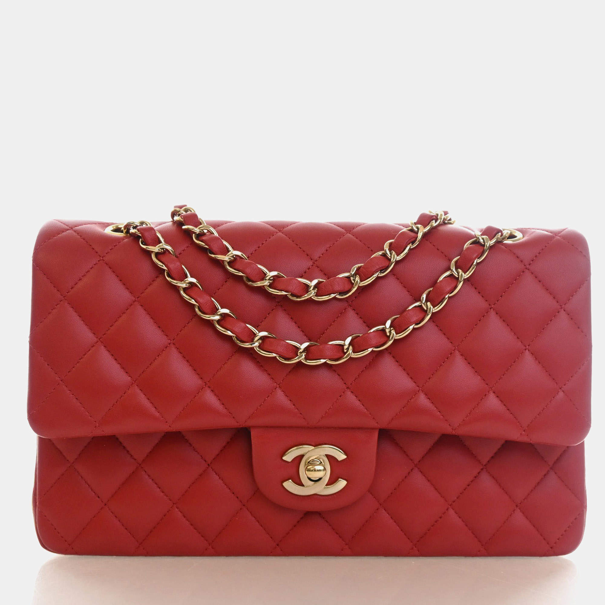 Pre Owned Chanel Classic Medium Grey Lambskin Leather Shoulder Bag