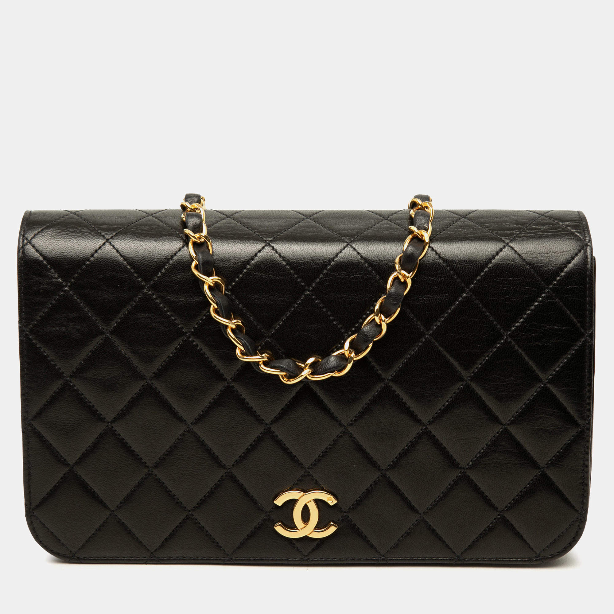 مملوكة مسبقًا Chanel Full Single Flap Small Black Lambskin Leather Shoulder Bag