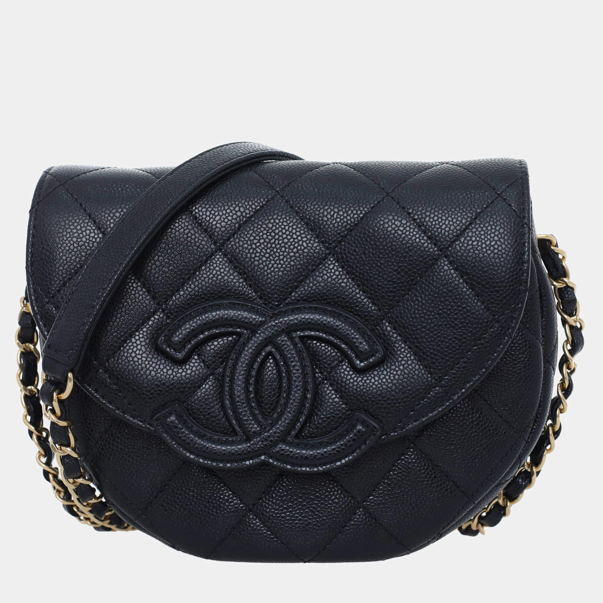 Pre Owned Chanel Caviar Leather Messenger Round Bag