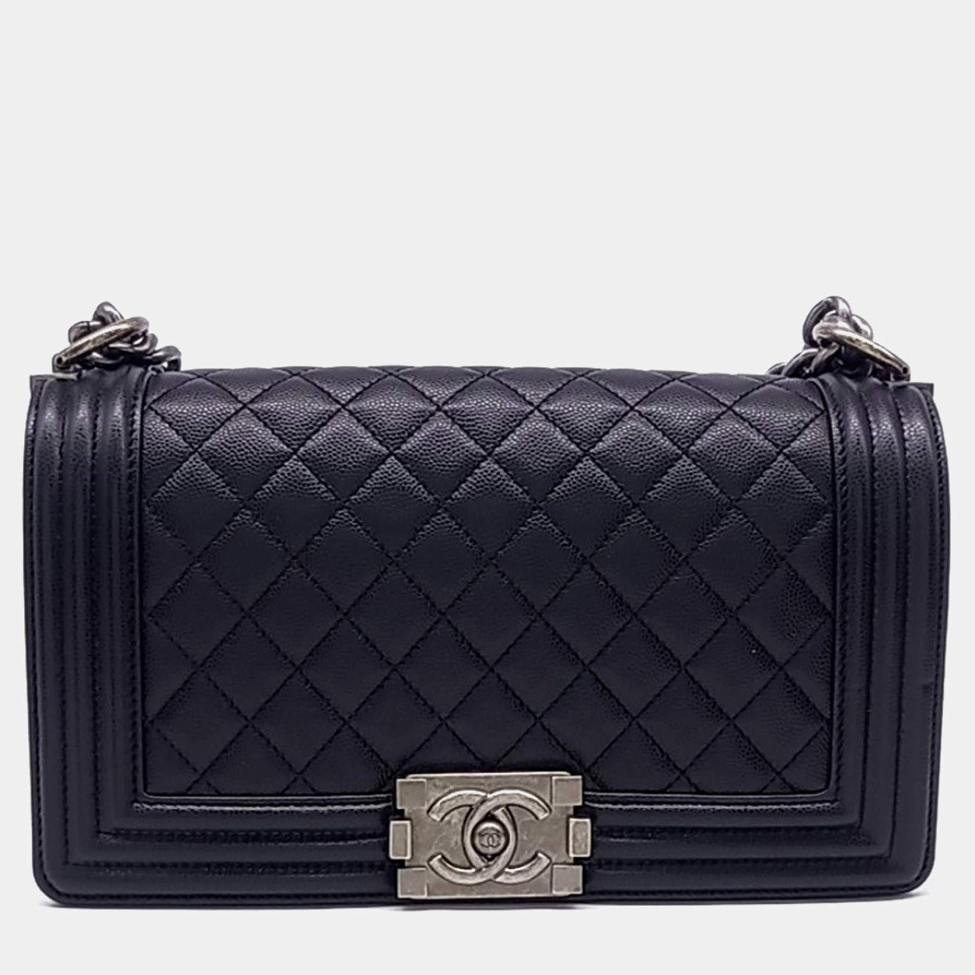 Pre Owned Chanel Black Leather Boy Bag Medium