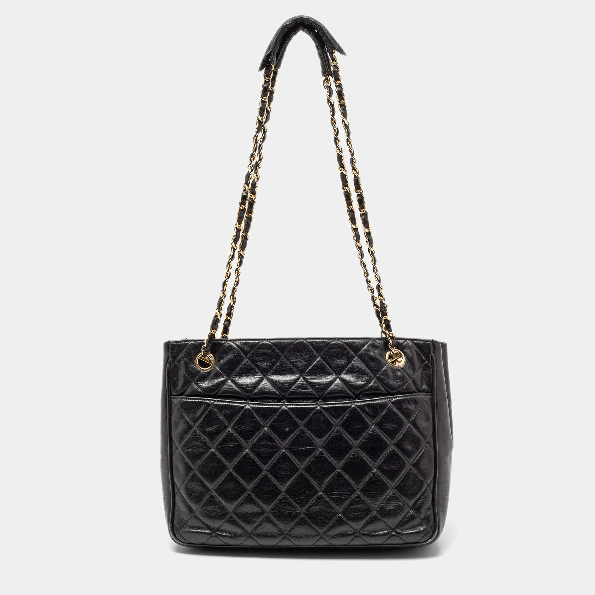 Pre Owned Chanel Black Quilted Leather Vintage Tote