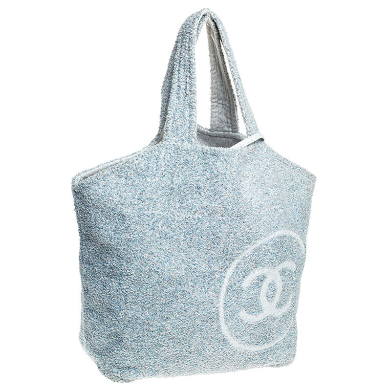 Chanel Blue/White Tweed Beach Tote Chanel