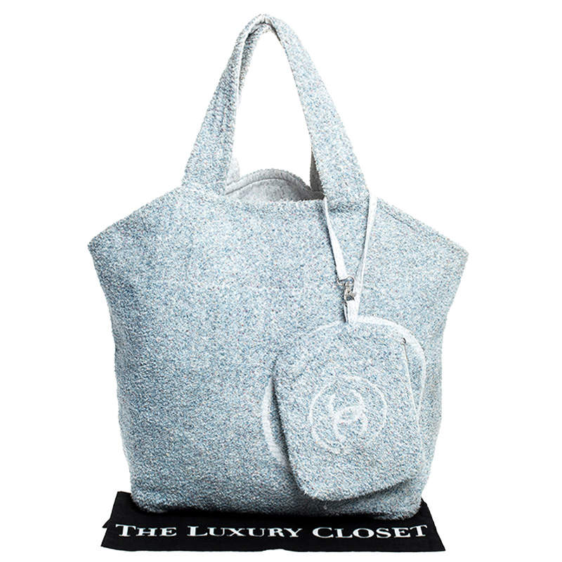 Chanel Blue/White Tweed Beach Tote Chanel
