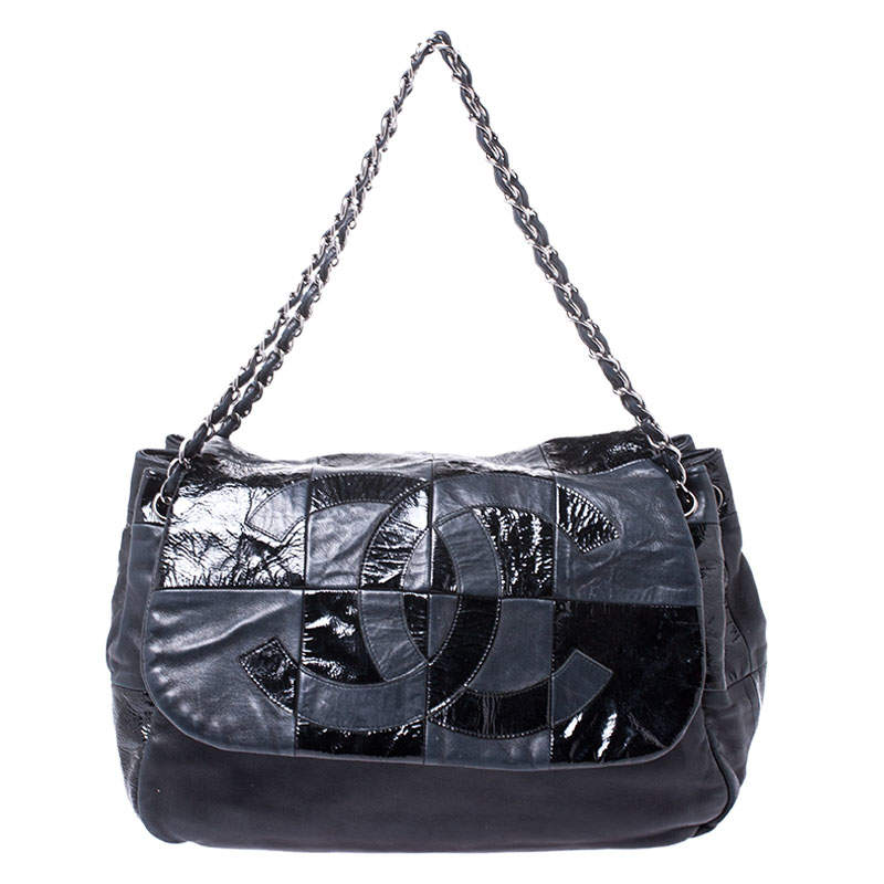 Chanel Black Leather CC Accordion Flap Bag