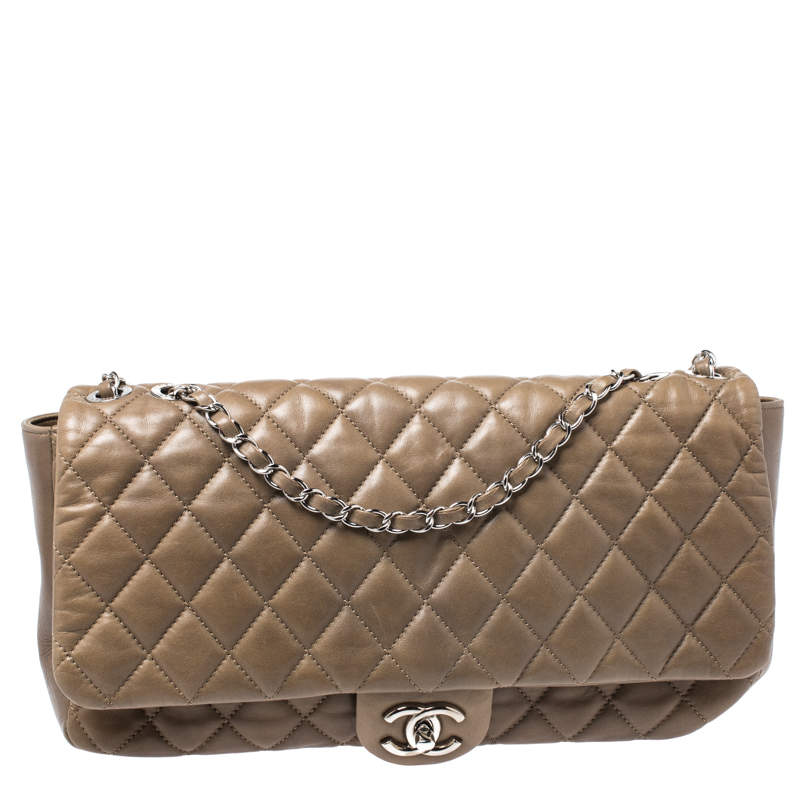 Chanel Brown Maxi Classic Single Flap Bag Beige Leather ref.142008 - Joli  Closet