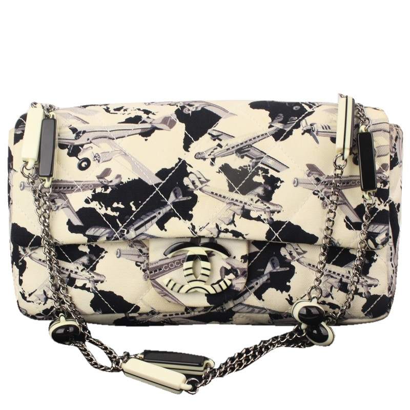 Chanel Black/White Quilted Airplane Printed Canvas Medium Flap Bag Chanel |  TLC