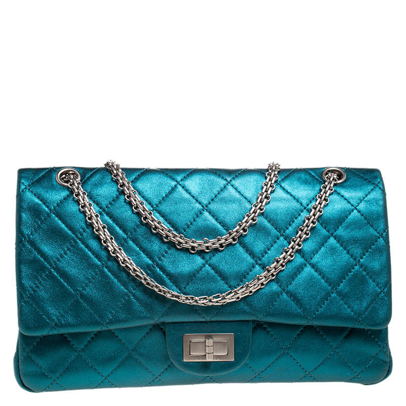 مملوكة مسبقًا Chanel Metallic Turquoise Quilted Leather Jumbo Reissue 2.55 Classic 227 Flap Bag